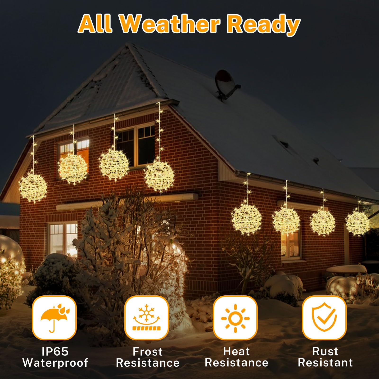 Outdoor Balls String Lights 4 Pack Hanging 7.9&quot; Led Garden Sphere Tree Lights 8 Modes Waterproof Glow Globe Lights With Memory Timer Plug For Yard Porch Patio Balcony Deck Indoor Home Decor-Warm White