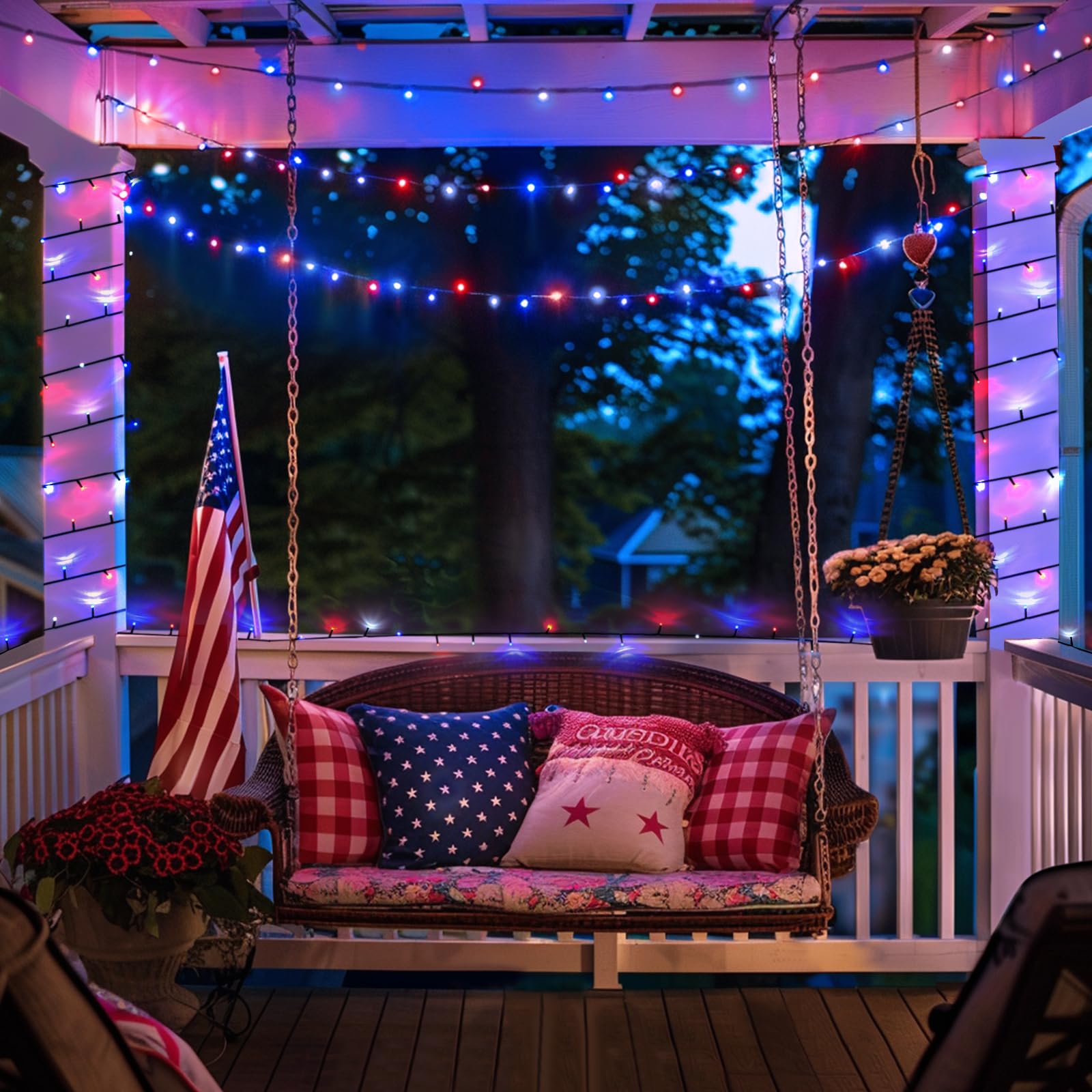 Jmexsuss 2 Pack Red White And Blue Solar Lights, 200Led 75.5Ft Patriot Solar String Lights Outdoor Waterproof, 8 Modes 4Th Of July Lights For Independence Day Patio Garden Tree Decorations