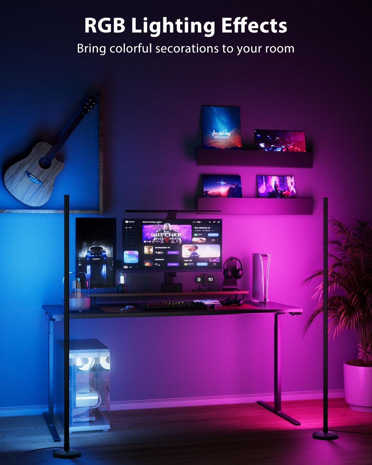 WISIMMALL RGB Floor Lamp - 2PCS Smart LED Standing Lamp, 65", Bluetooth & Remote Control, Music Sync, 16 Million Color Options