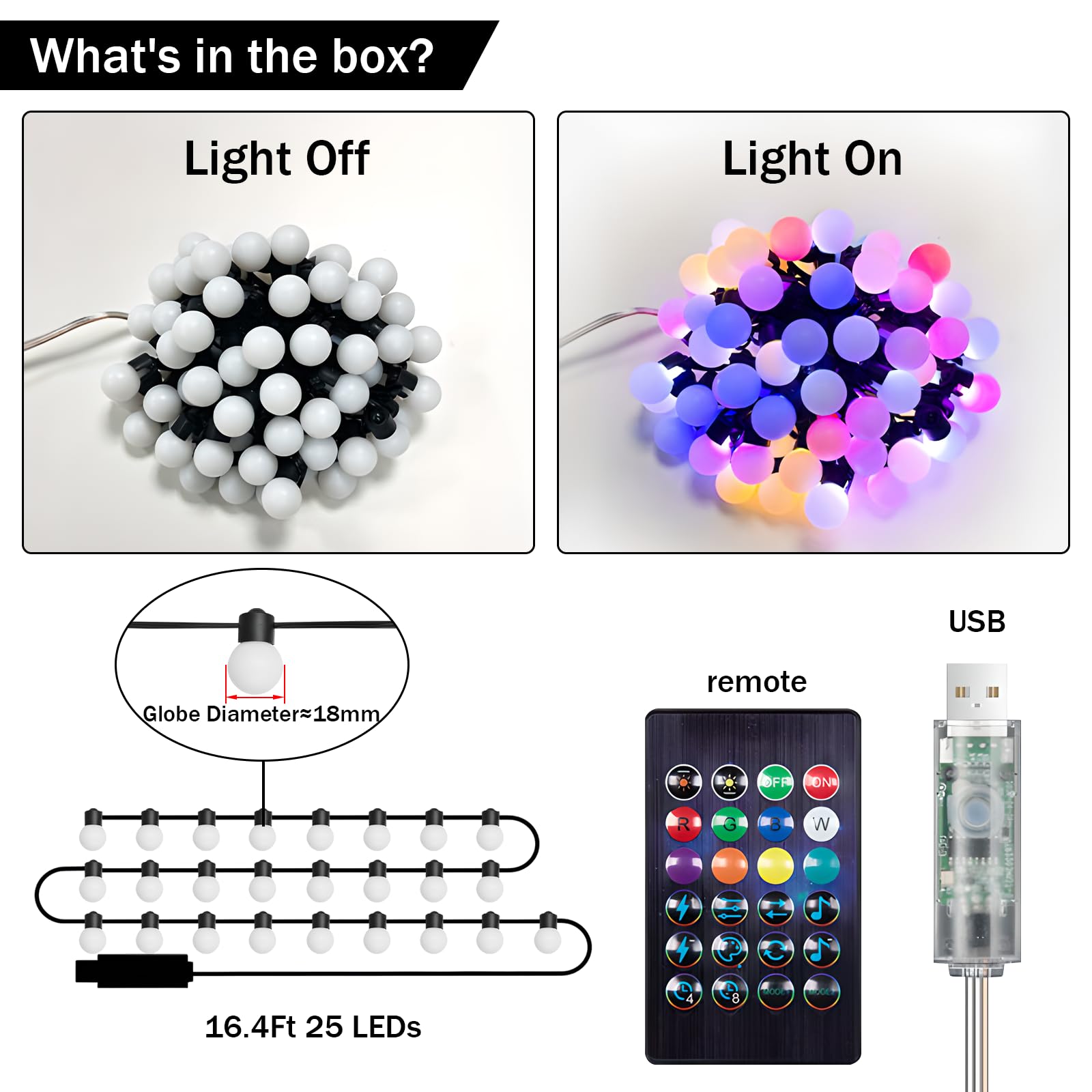 Super RGB 16.4Ft RGB Mini LED String Lights, 25 Dimmable Color Changing Fairy Lights for Indoor/Outdoor Decor, Model HCL-001, Multicolor