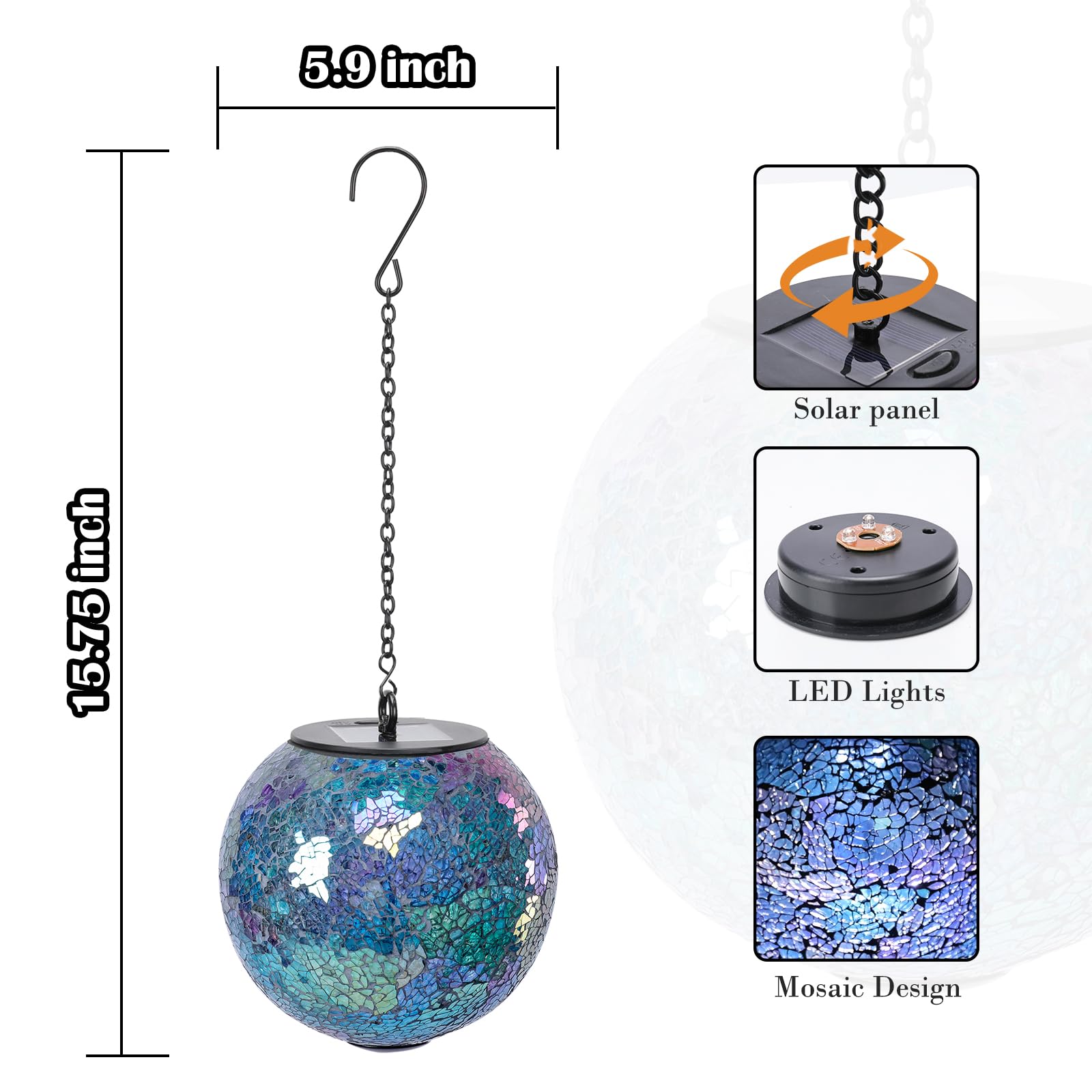 Wonder Solar Purple Solar Hanging Lantern - Waterproof Mosaic Gazing Ball For Garden & Patio Décor