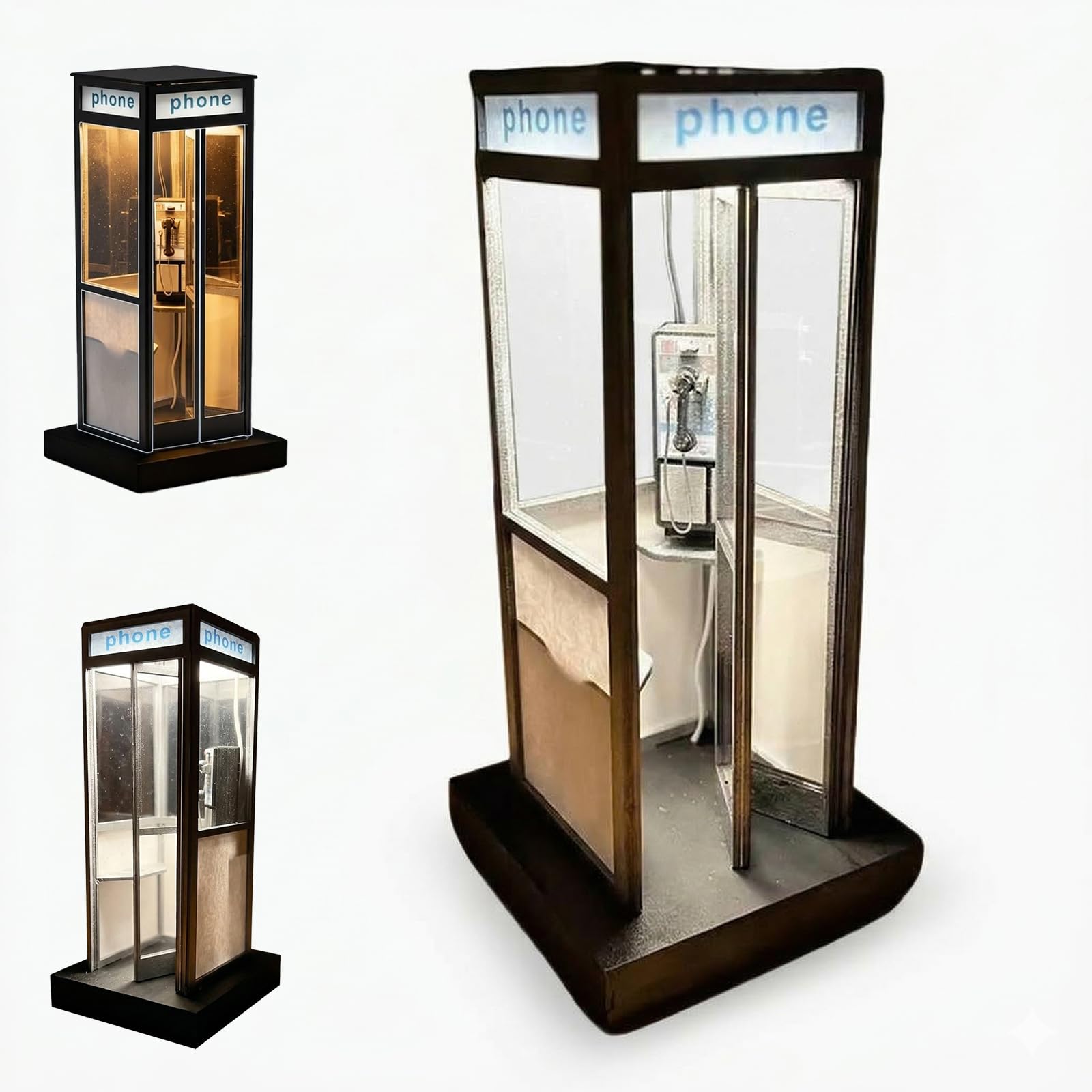 Retro-Vintage Tall Phone Booth Lamp with Warm LED Light, Mini Street Phone Booth Night Light for Bedroom Decor and Office Desk L