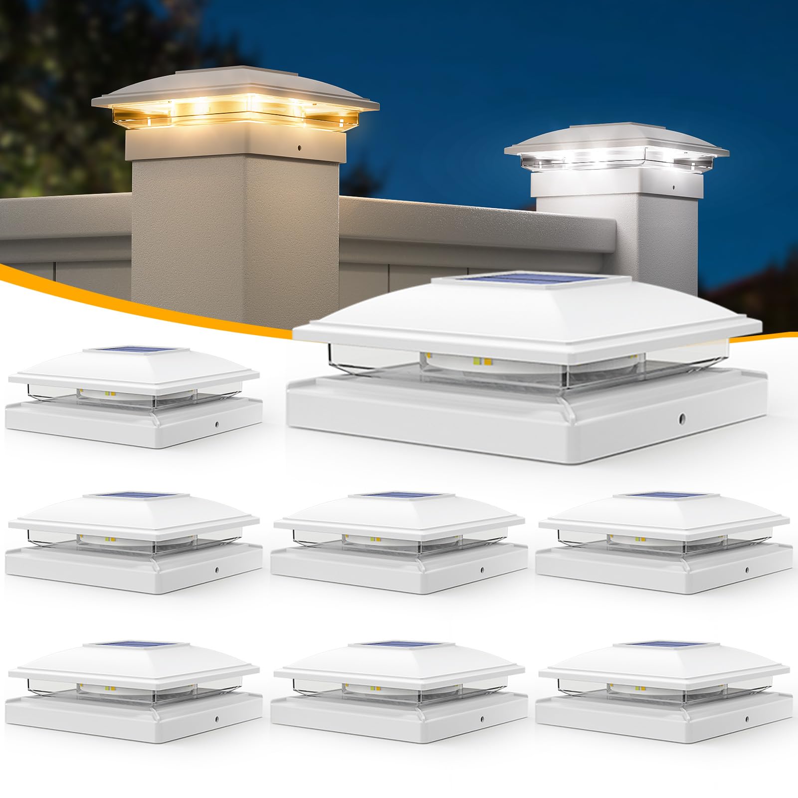 APONUO Solar Post Cap Lights,8 Pack 2-Modes Bright 5x5 Vinyl Fence Post Caps Solar Lights Outdoor Waterproof Garden Patio Fence 