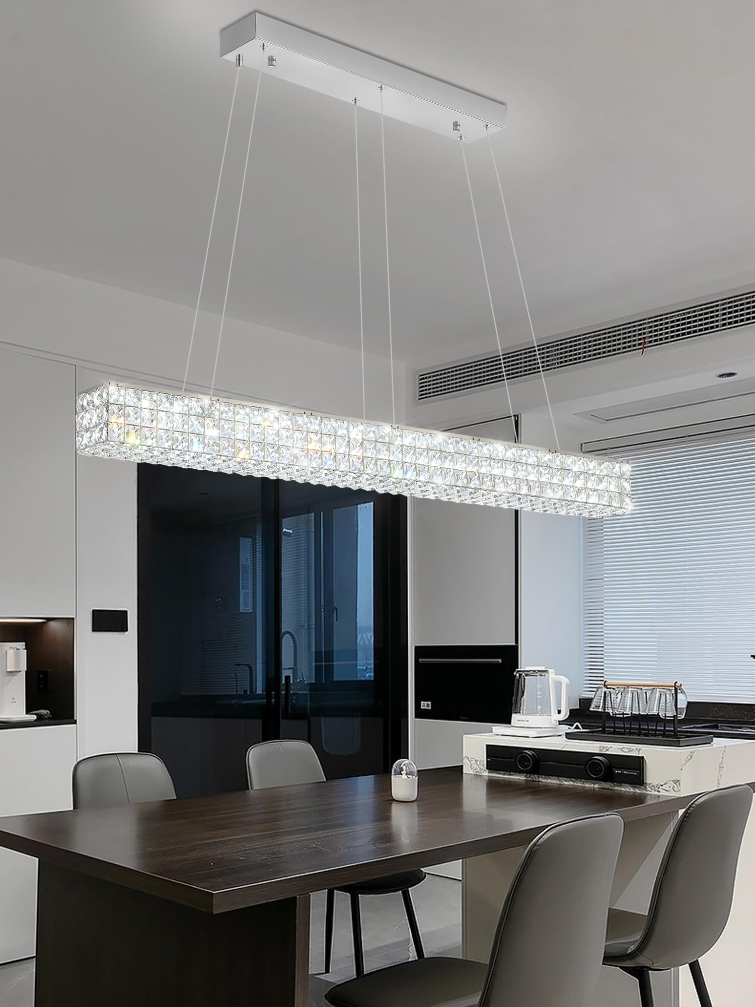 ykolupty Crystal Chandeliers - Modern Rectangular Pendant Light 48in Silver TP3009-CT-120Y for Dining Room, Kitchen Island