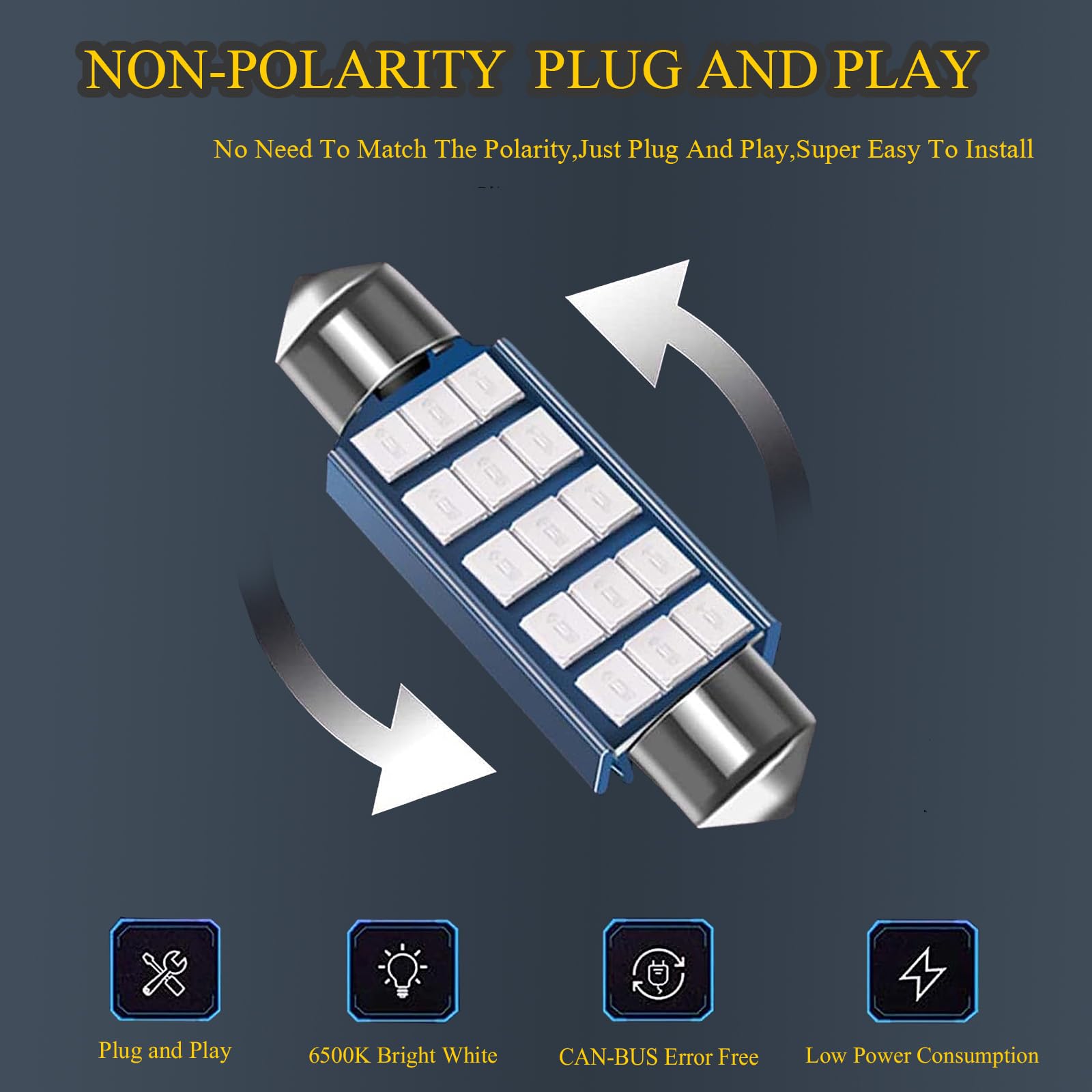 GKmow 578 LED Bulbs Pack of 4, 6500K 400LM Blue Interior Dome Lights, Model GKCD703BE-4PS