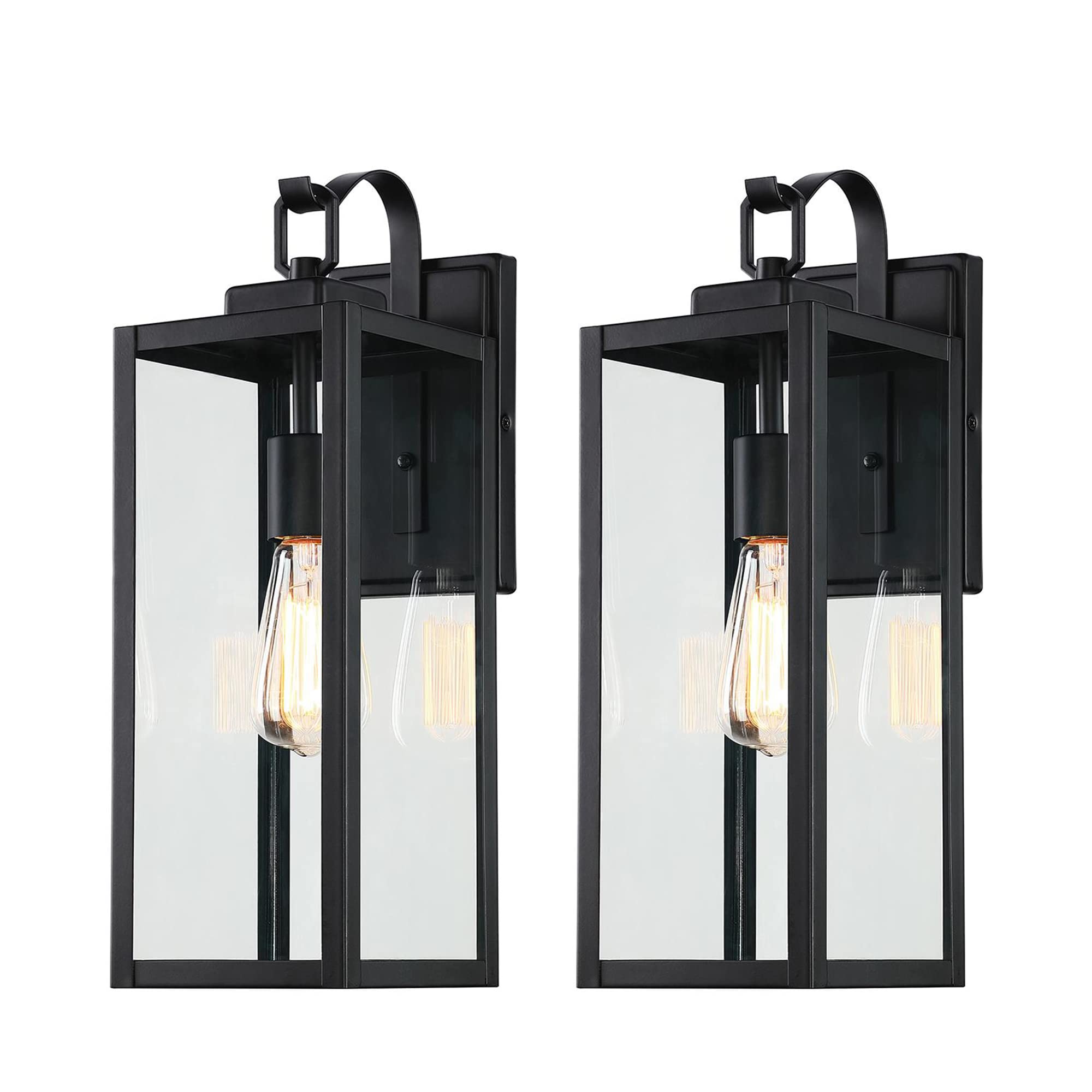 Pia Ricco Large Size Outdoor Wall Lights, 2 Pack 18 Inch Matte Black Exterior Light Fixture with Clear Glass Shade, Waterproof F
