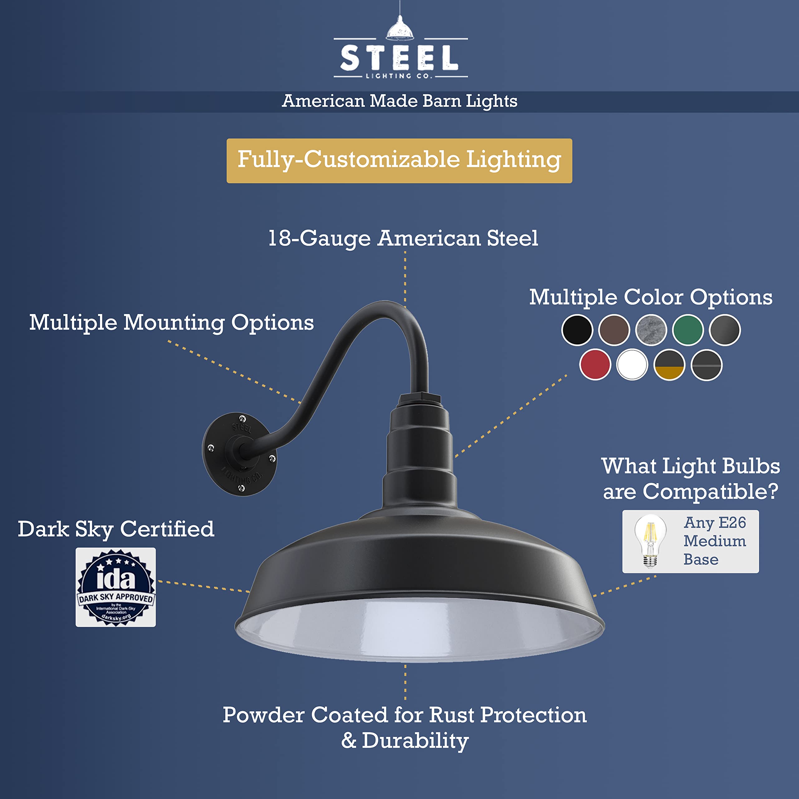 Steel Lighting Co. 16&quot; Gardena Barn Light - Outdoor Dusk To Dawn Gooseneck, Dark Bronze