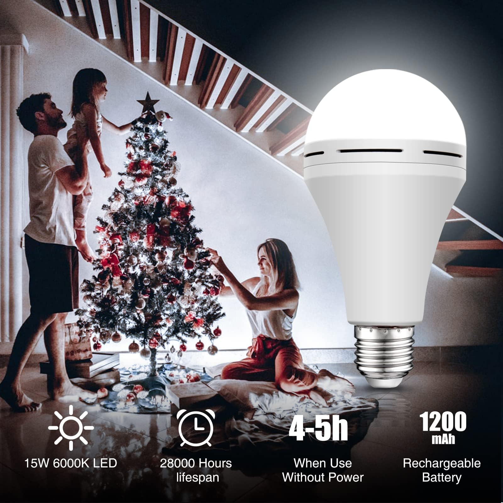 Neporal 15W Emergency Rechargeable Light Bulbs - 1200mAh Battery, Daylight, 4PK for Power Outages, Home, Camping