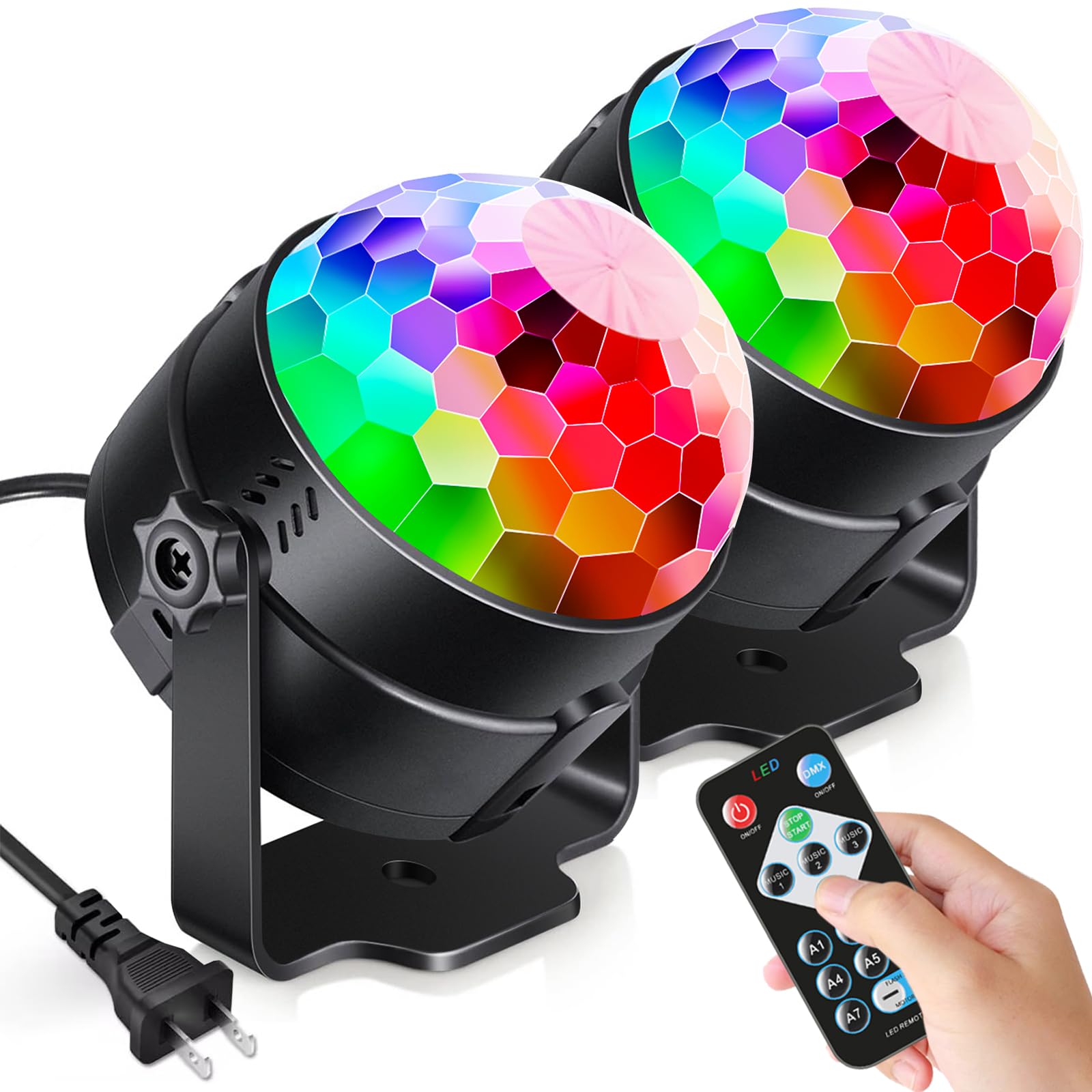 Luditek Party Lights 2-Pack, Sound Activated Disco Ball with Remote Control, DJ Strobe Lamp, Red/Blue/Green, Model GT042106