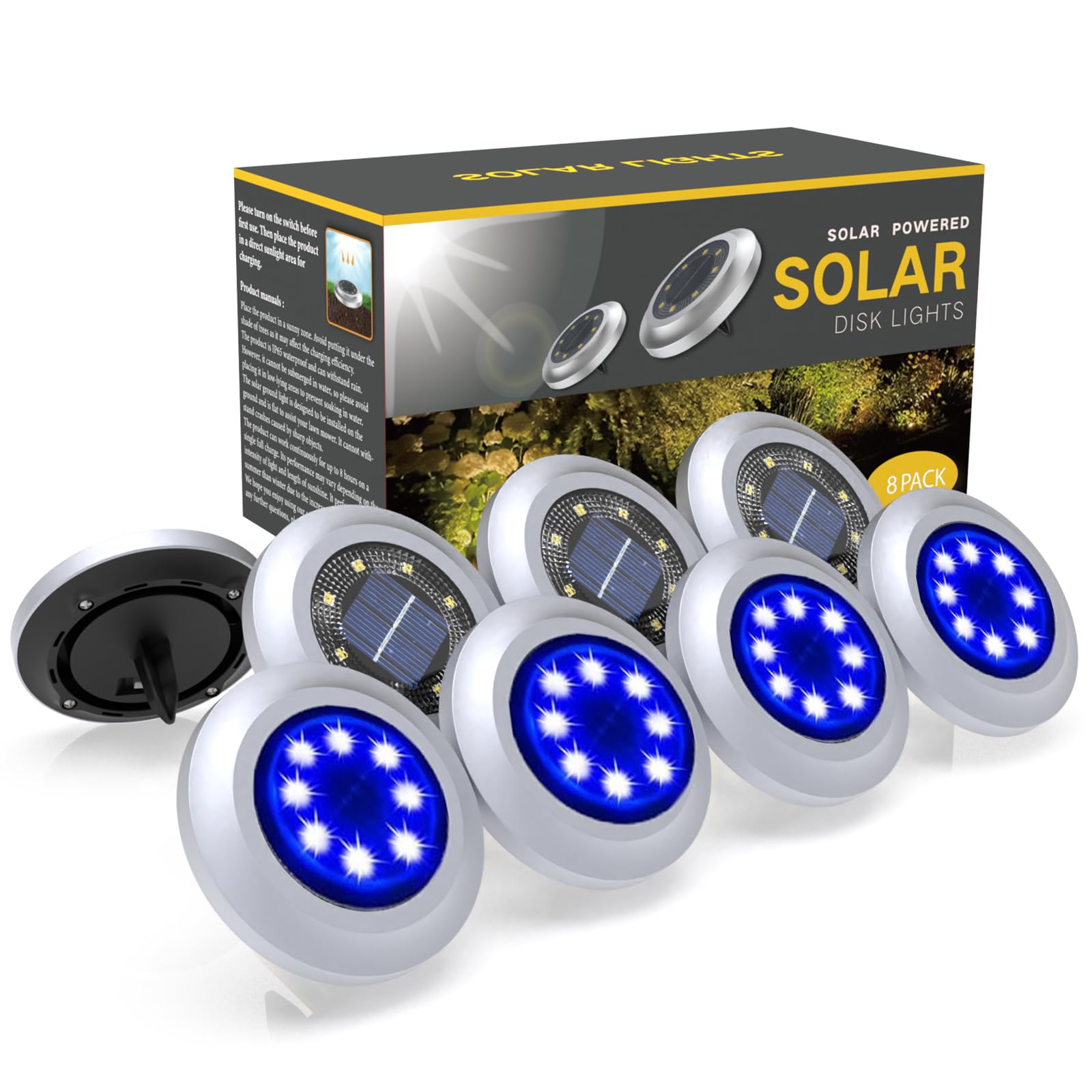 Yakalla Solar Outdoor Lights - 4 Pack Deck Lights, Warm White, Solar Powered Ground Lights for Landscape, Pathway, Garden Decorations