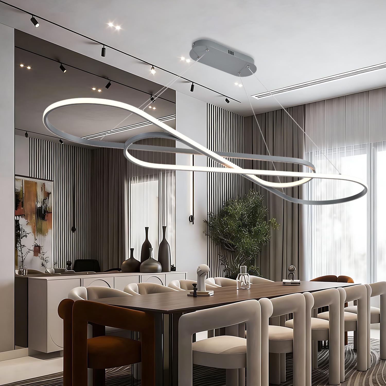 Likflyer Large Led Chandeliers for Dining Room 59.06in Big Pendant Light for Kitchen Island Dimmable with Remote Ceiling Hanging