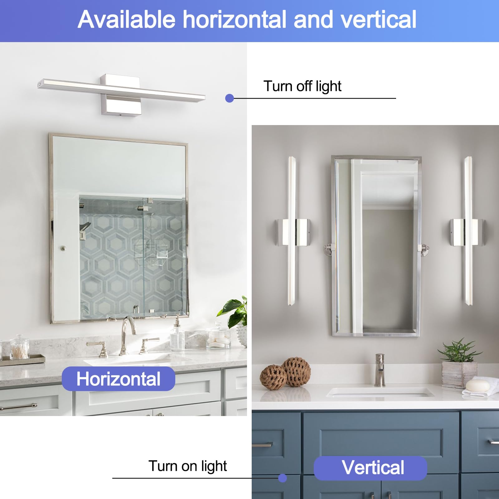 Brivolart Led Vanity Light Bar, 20 Inch Chrome Bathroom Fixture, 12W Acrylic Over Mirror Lighting, Model 6420
