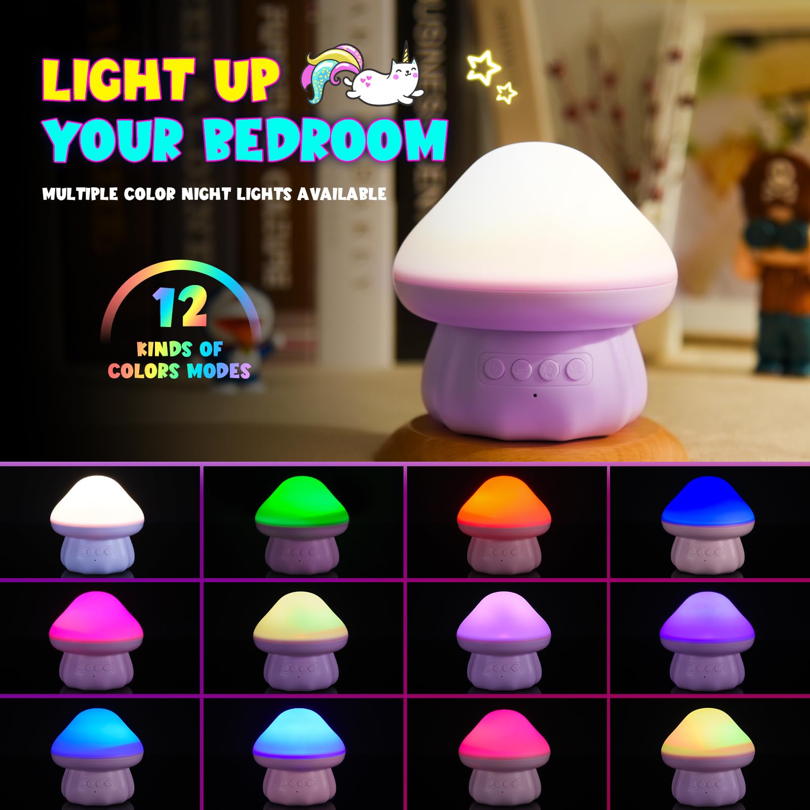 DEVRNEZ Night Light Projector for Kids, 4-in-1 Unicorn & Sea & Star, Pink, Model 005, Ideal for 3-12 Year Olds, Bedroom Night Lamp