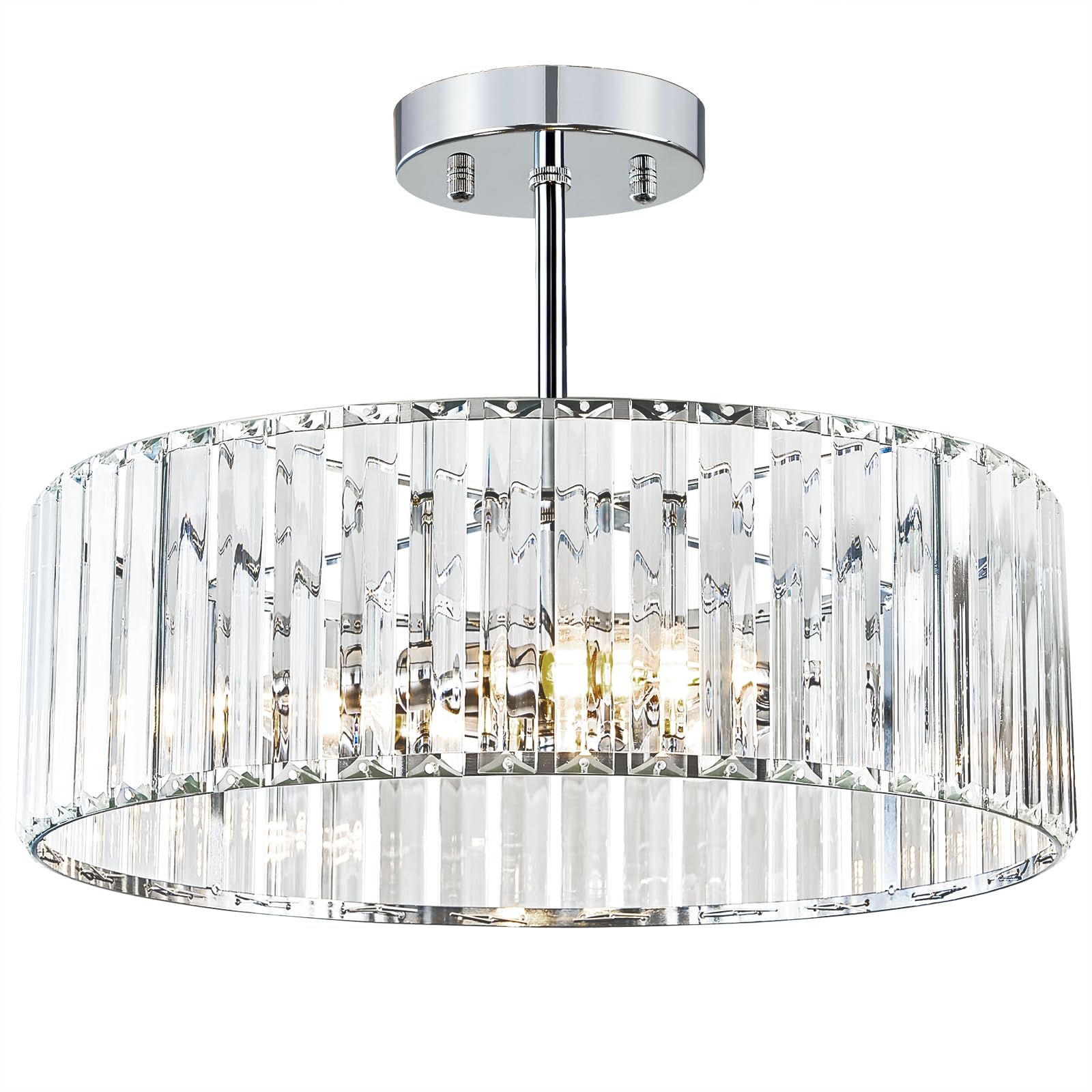 Pevfah Crystal Chrome Ceiling Light  Modern Semi Flush Mount Ceiling Lighting Fixture  Round Hallway Lighting Fixtures Chandelier for Kitchen Entryway Bedroom Dining Room  3-Light  15.7 Inch