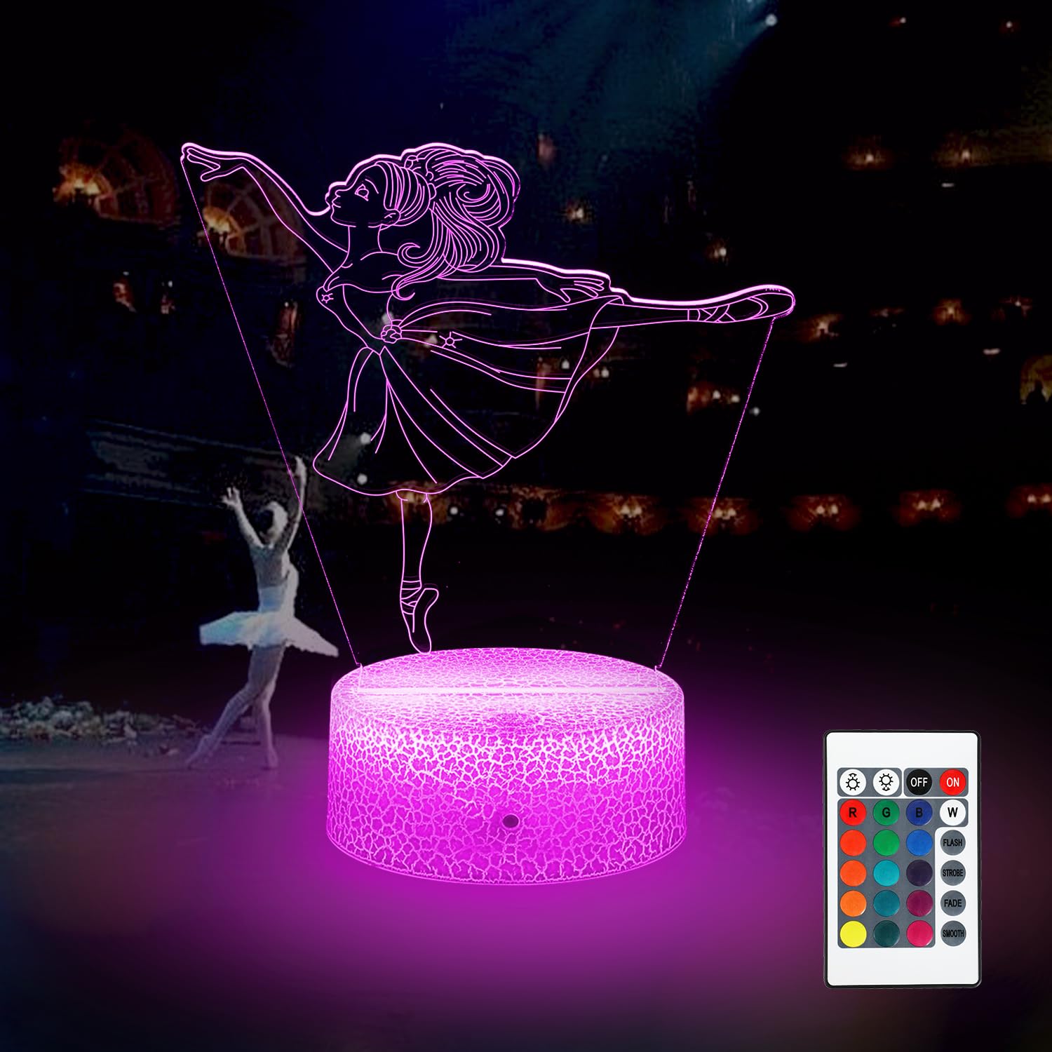 JYDZMYYM 3D Ballet Dancer LED Night Light, 7 Colors Changing Lamp with Remote Control, USB or Battery Powered, Kids Room Decor (