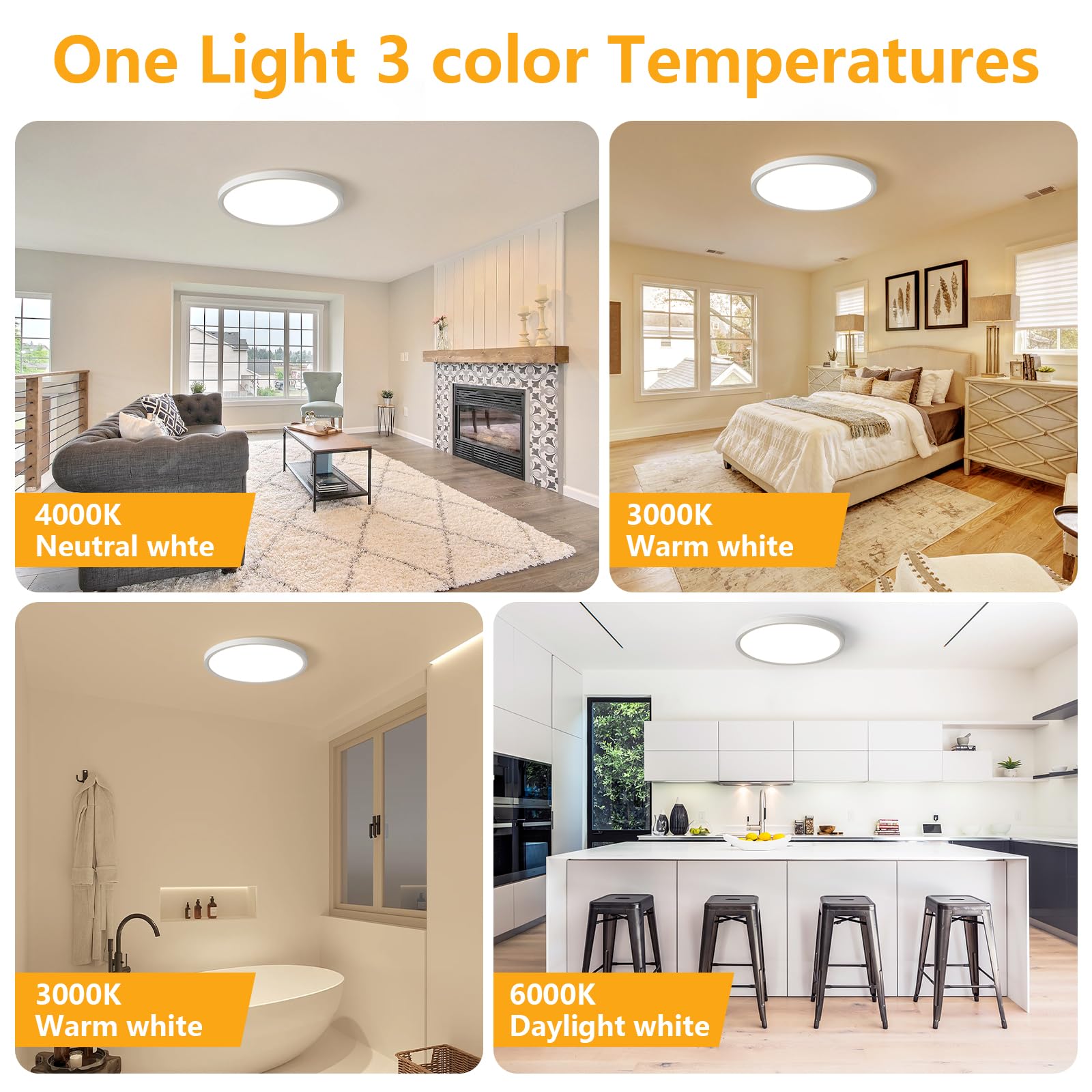 RLEDPZTX LED Flush Mount Ceiling Light 9 Inch 18W 1860LM 3CCT Selectable White, Round Modern Flat Panel, 6 Pack