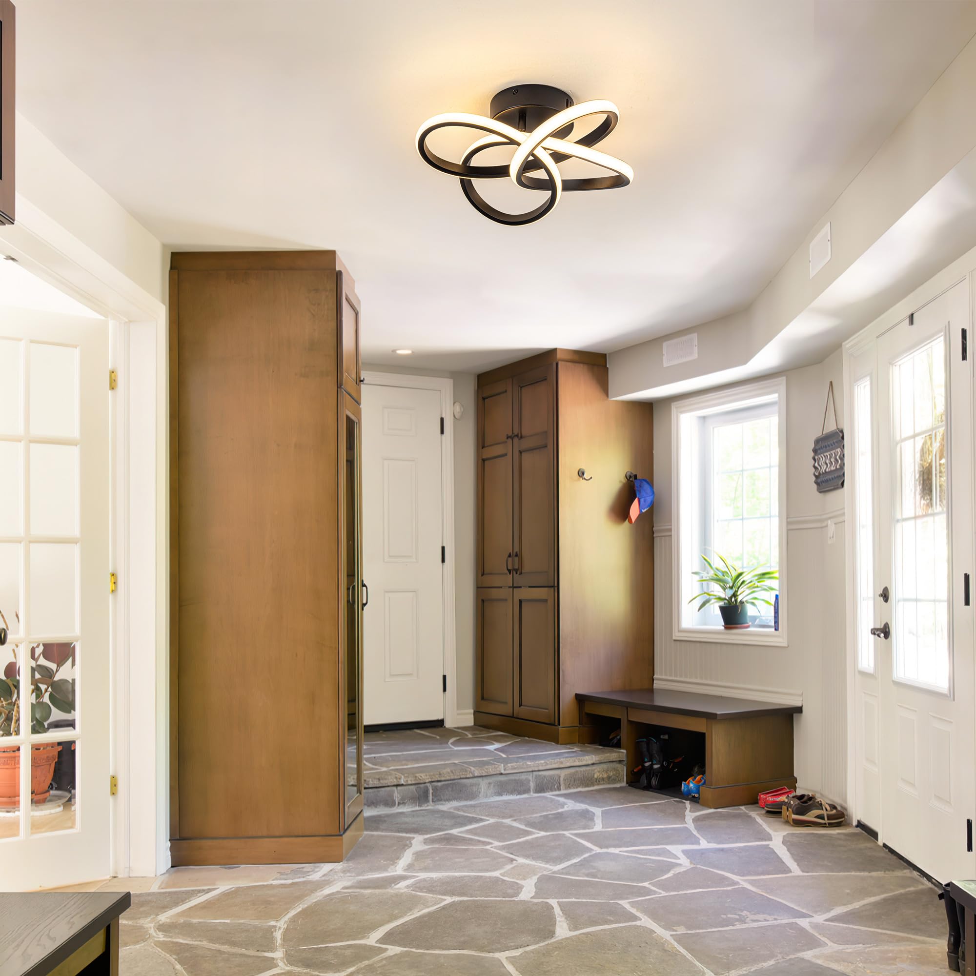 TIAZFCA Modern Ceiling Light, 36W LED Dimmable Ceiling Light with Remote Control, 3000-6000K Color Temperature Changing, Balck S