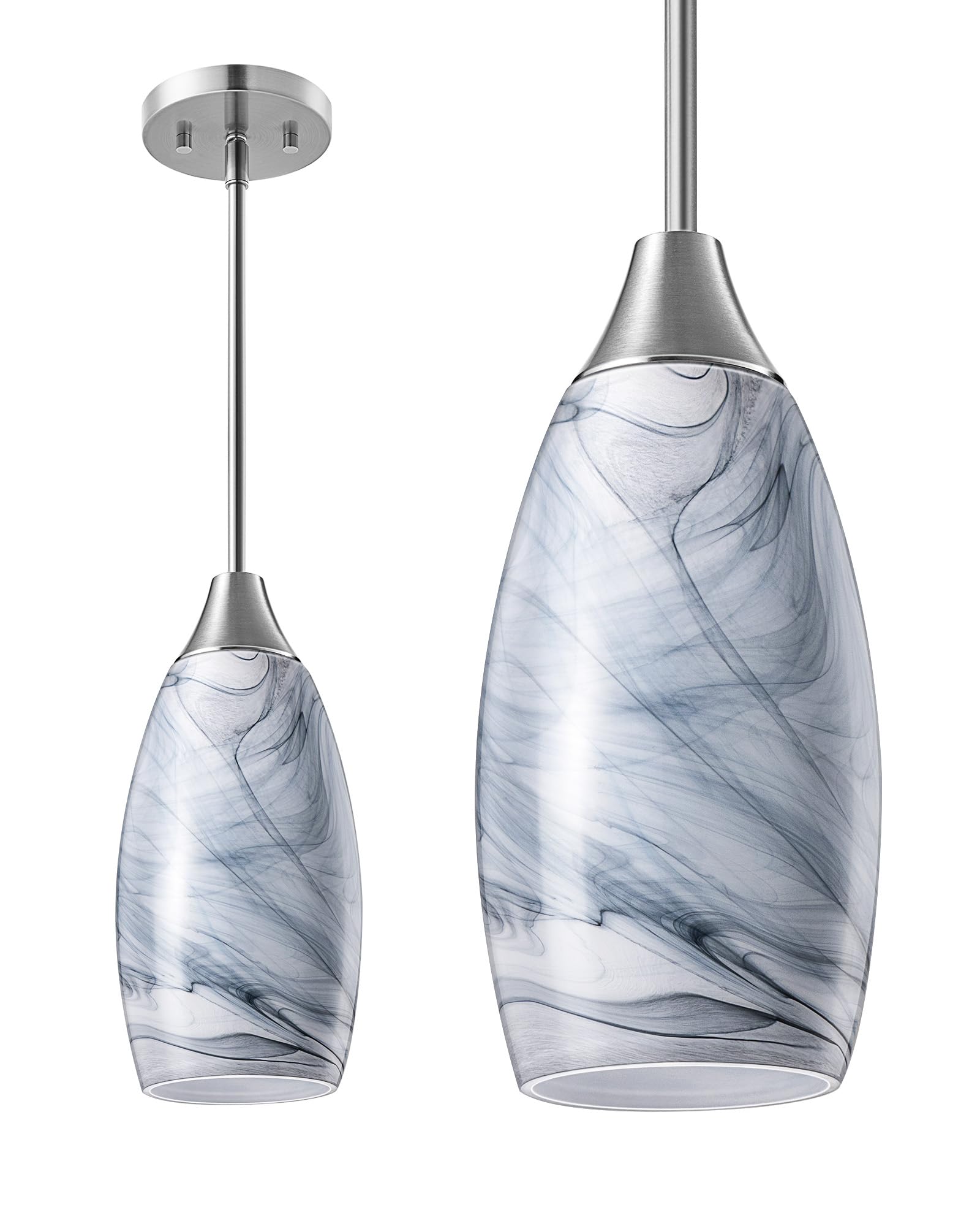 EDISHINE Pendant Light Fixture, Handcrafted Art Glass Hanging Light, Hardwired Ceiling Light, Grey Marble Glass Shade, Adjustabl