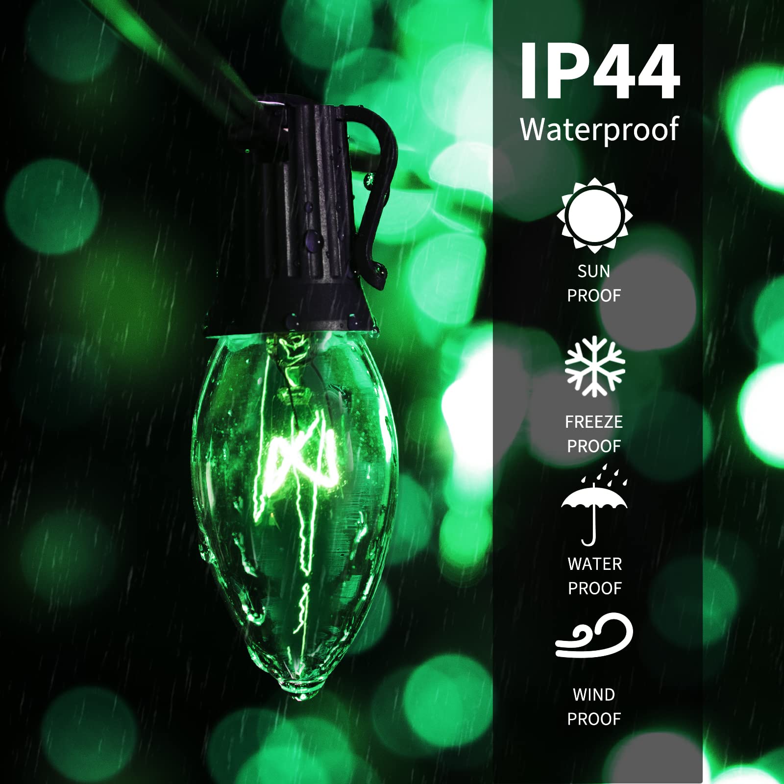 25 Pack C9 Incandescent Bulb Green, C9 Christmas Replacement Light Bulb For Christmas String Light, E17 Intermediate Base, 7 Wat