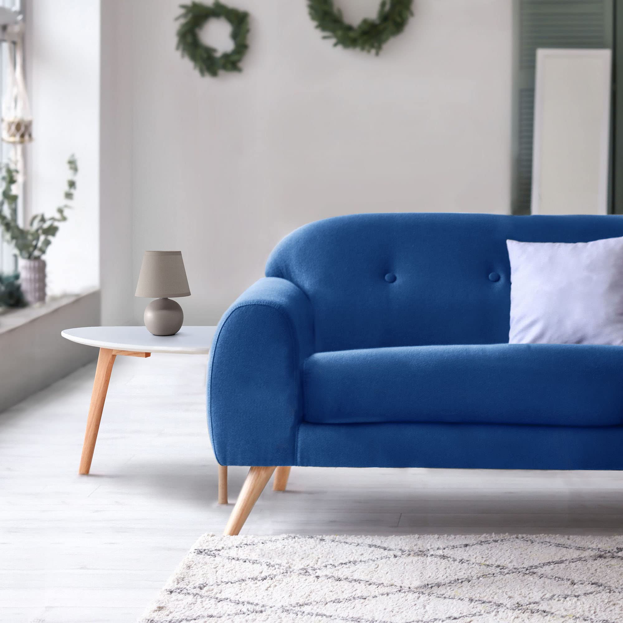 Creekwood Home Gray Ceramic Orb Base Bedside Table Lamp With Drum Shade, 8.66&quot;