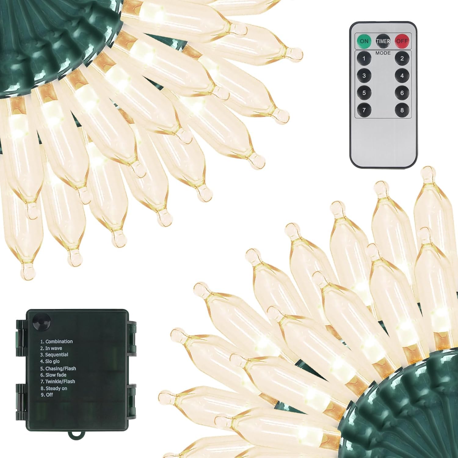 Tcamp 105FT 300 LED Battery Operated Christmas Lights with Remote Timer Memory Function, 8 Modes Battery String Lights for Christmas Tree Bedroom Wreath Decor (Warm White)