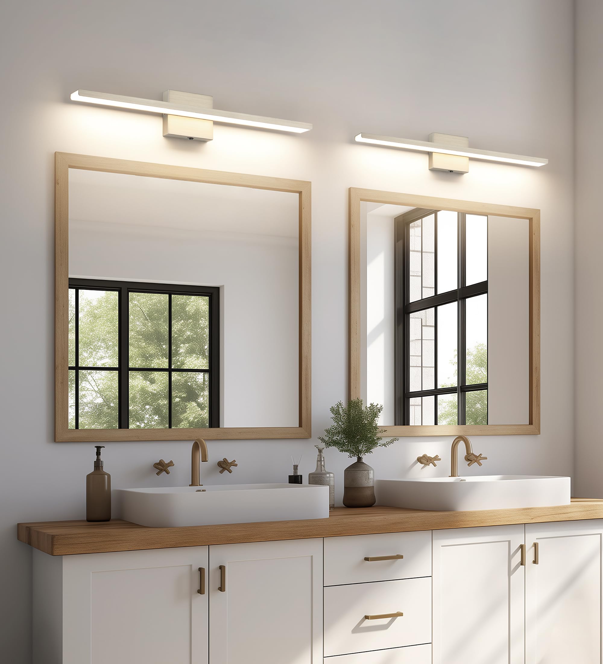 JUSHENG Vanity Light Bar, 24W Dimmable LED, Brushed Nickel, 24in  Long, ETL Certified, Model 6330