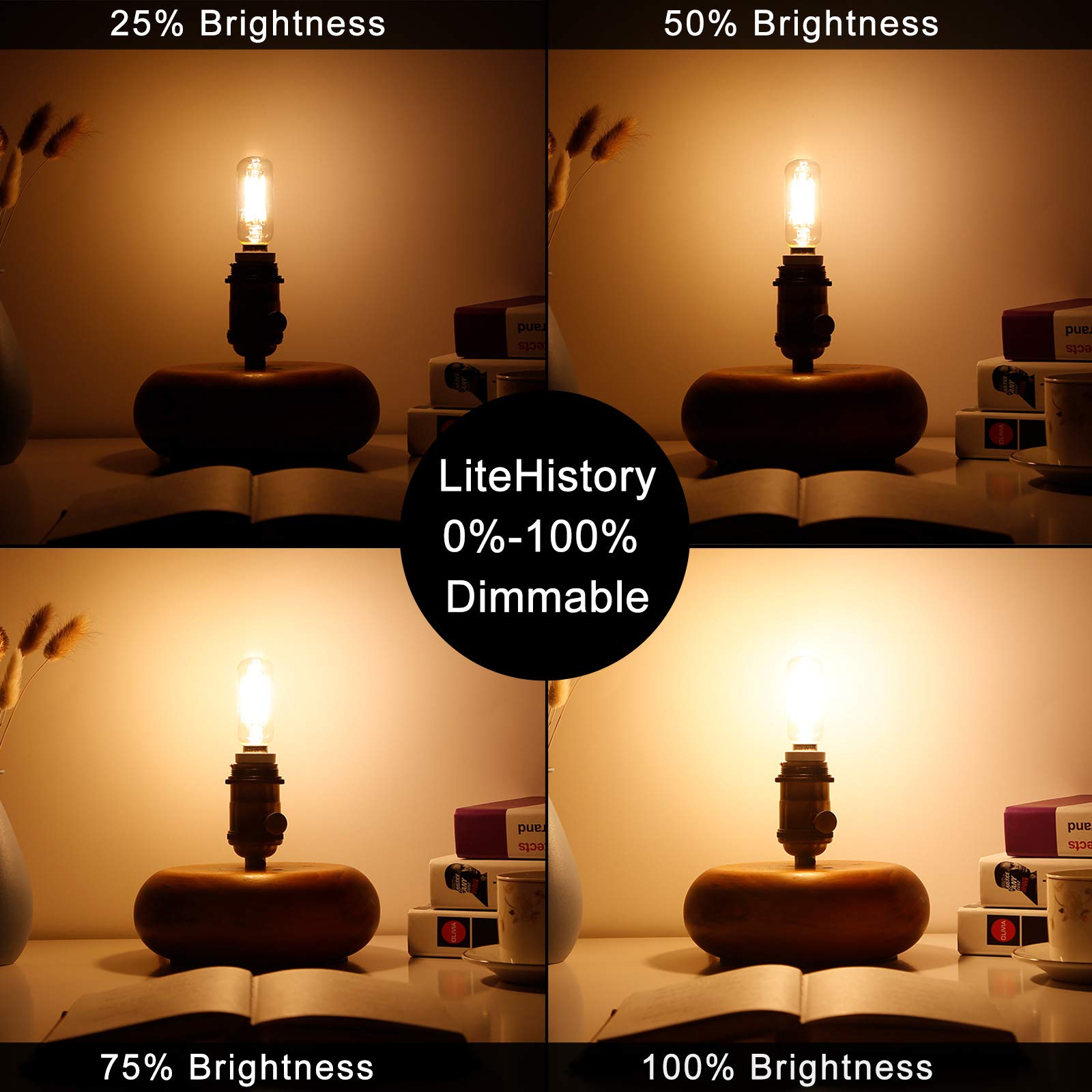Litehistory Dimmable T6 Led Bulb 40W Candelabra Led 2700K Clear 400Lm 4W E12 Edison Bulb Warm White 6Pack