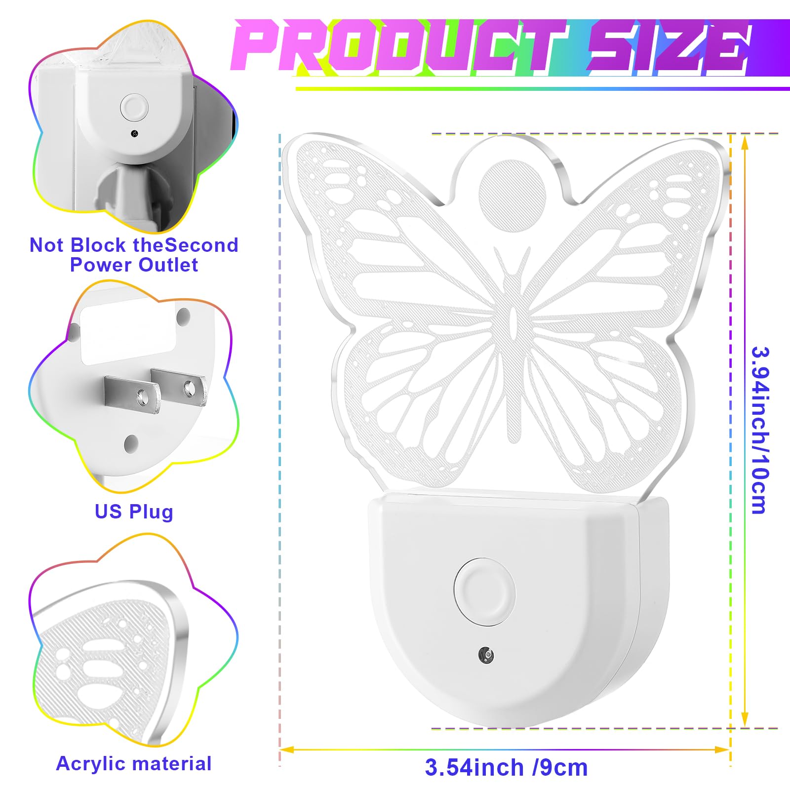Rossesay Night Light for Kids - 2 Pcs Plug-in LED Fairy Light, 6 RGB Colors, Model XUU-Rossesay-2004, Perfect for Bedroom Decor