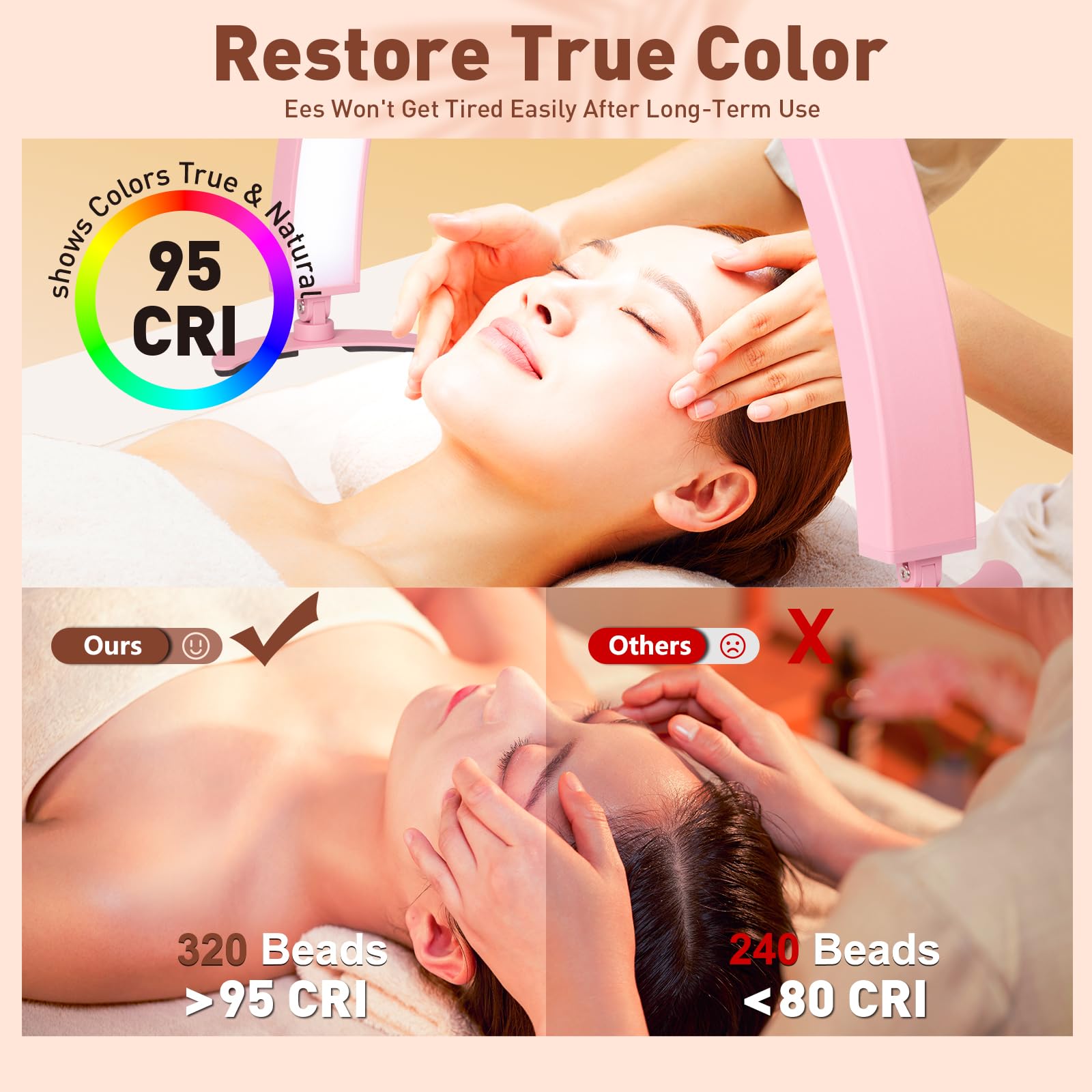 HITTI Half Moon Nail Desk Light with Phone Holder, Foldable, 7 Color Modes, 10 Brightness, Metal, Pink, Model MJBYL-Pink