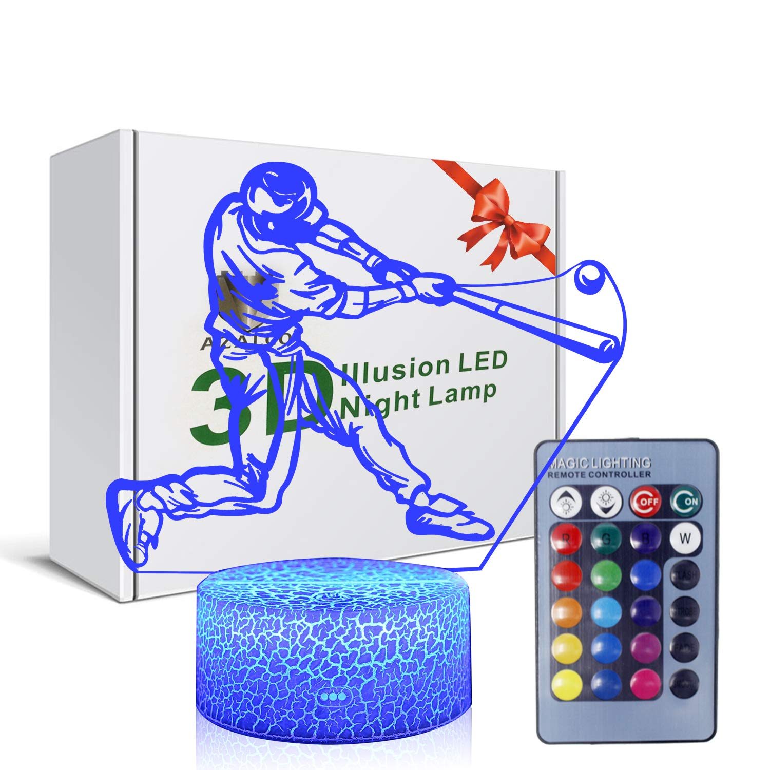 Baseball 3D Night Light,16 Color Change&Dimming By Remote Control Or Smart Touch Optical Illusion Bedside Lamps,Sports Decor For