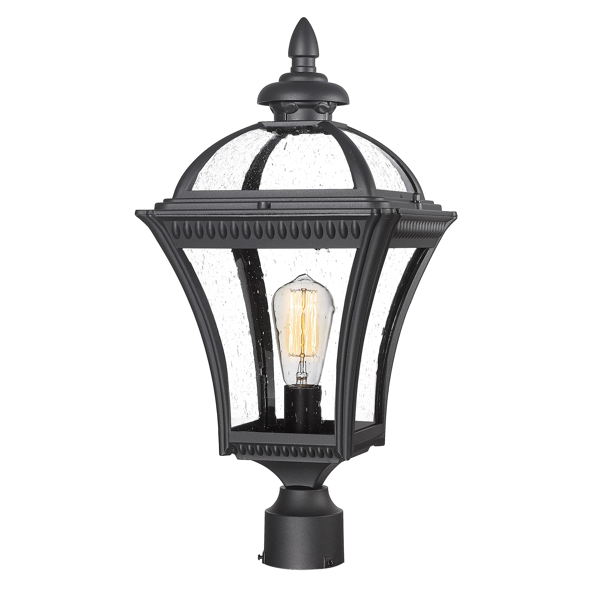 Emliviar 22 Inch Outdoor Post Light, Farmhouse Vintage Outside Pole Light for Yard, Aluminum with Seeded Glass, Black Finish, XE