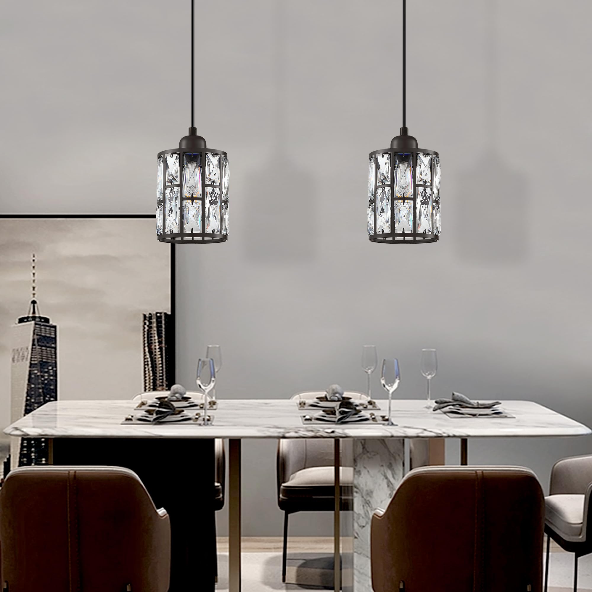 Dolaimy House 3 Pack 1 Light Modern 5.3 Crystal Hanging Kitchen Island Ceiling Pendant Light Fixture Oil Rubbed Bronze Finish For Bar  Dining Room Over