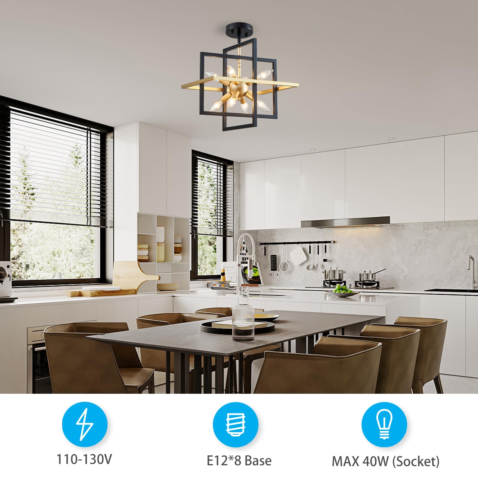 Xingqi Modern Geometric Pendant Lighting 8-Light Black And Gold Farmhouse Chandelier Ceiling Light Fixtures For Dining Room Livi