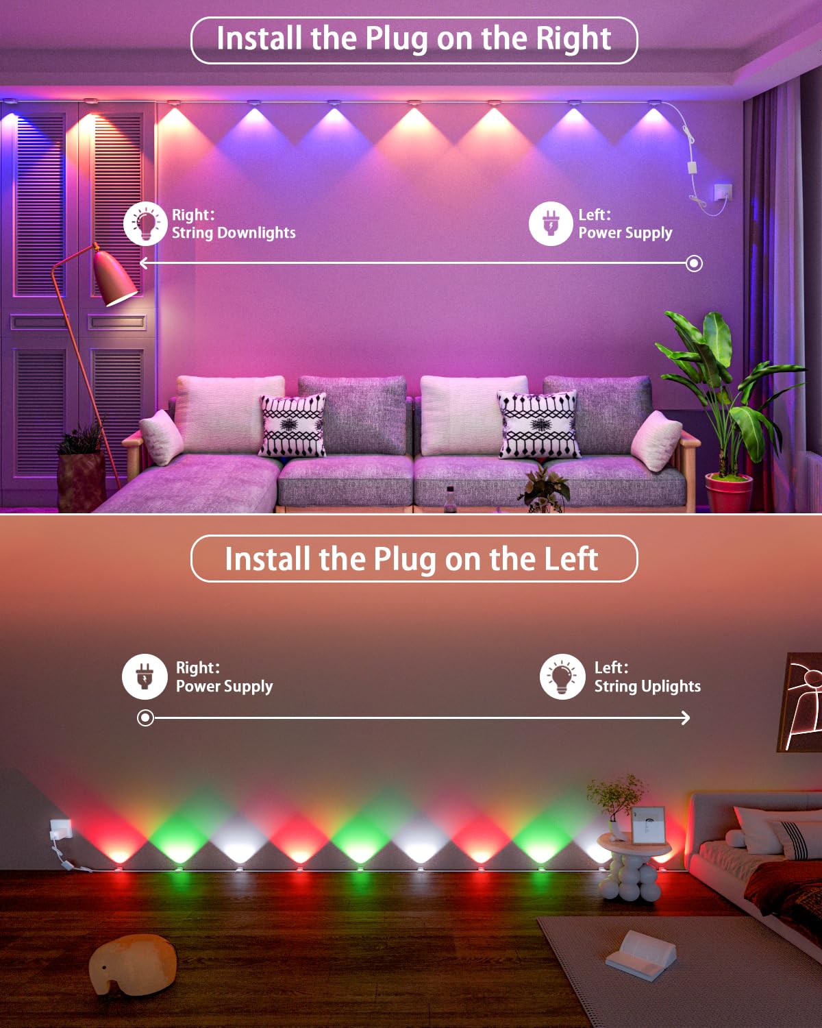 Super RGB Smart Outdoor Lights, 33FT 20LED Color Changing, APP & Remote Control, White, Model JG-001W-10