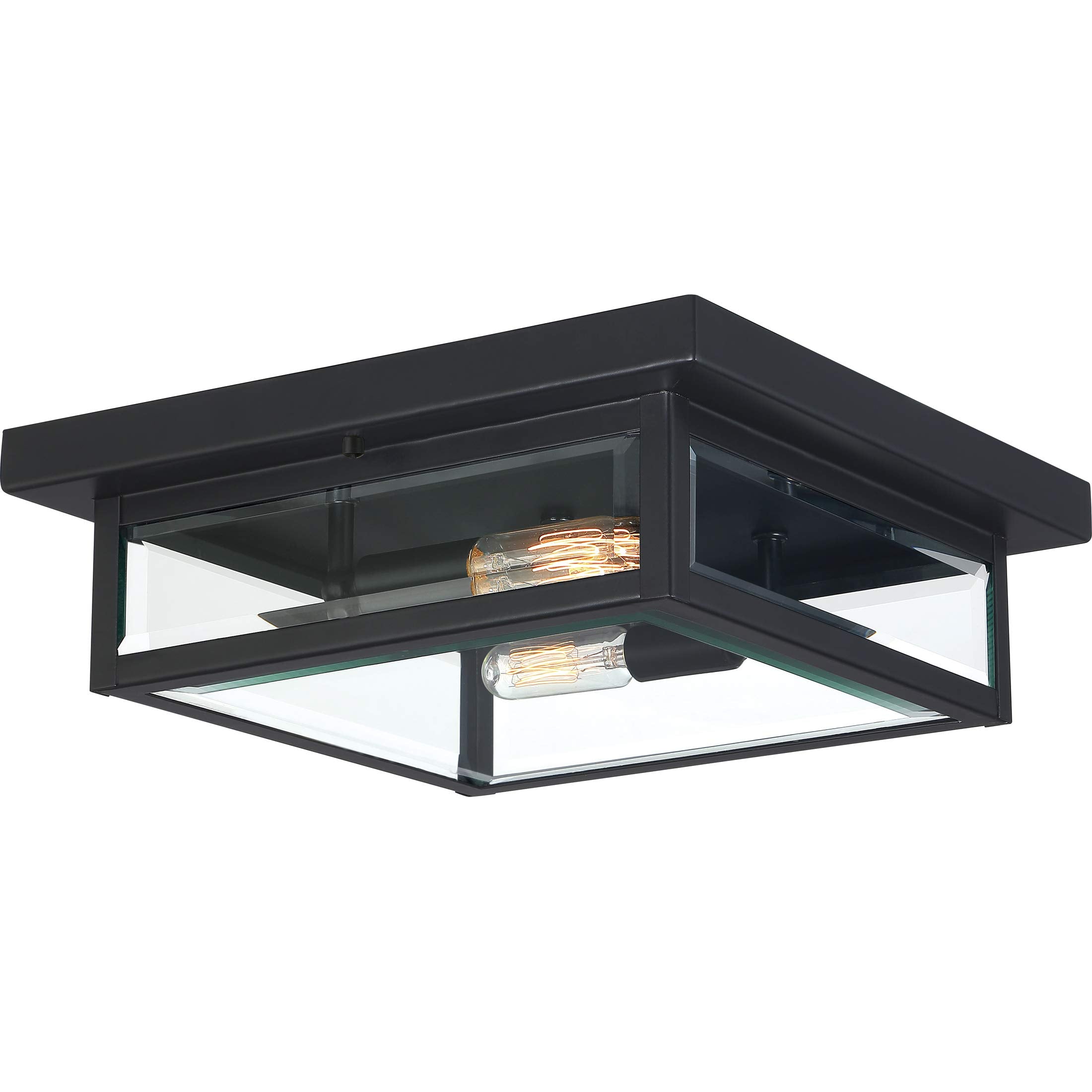 Quoizel Westover 12 Outdoor Flush Mount Ceiling Light, 2-Light Earth Black with Clear Beveled Glass, E12 Base, ETL Damp Rated
