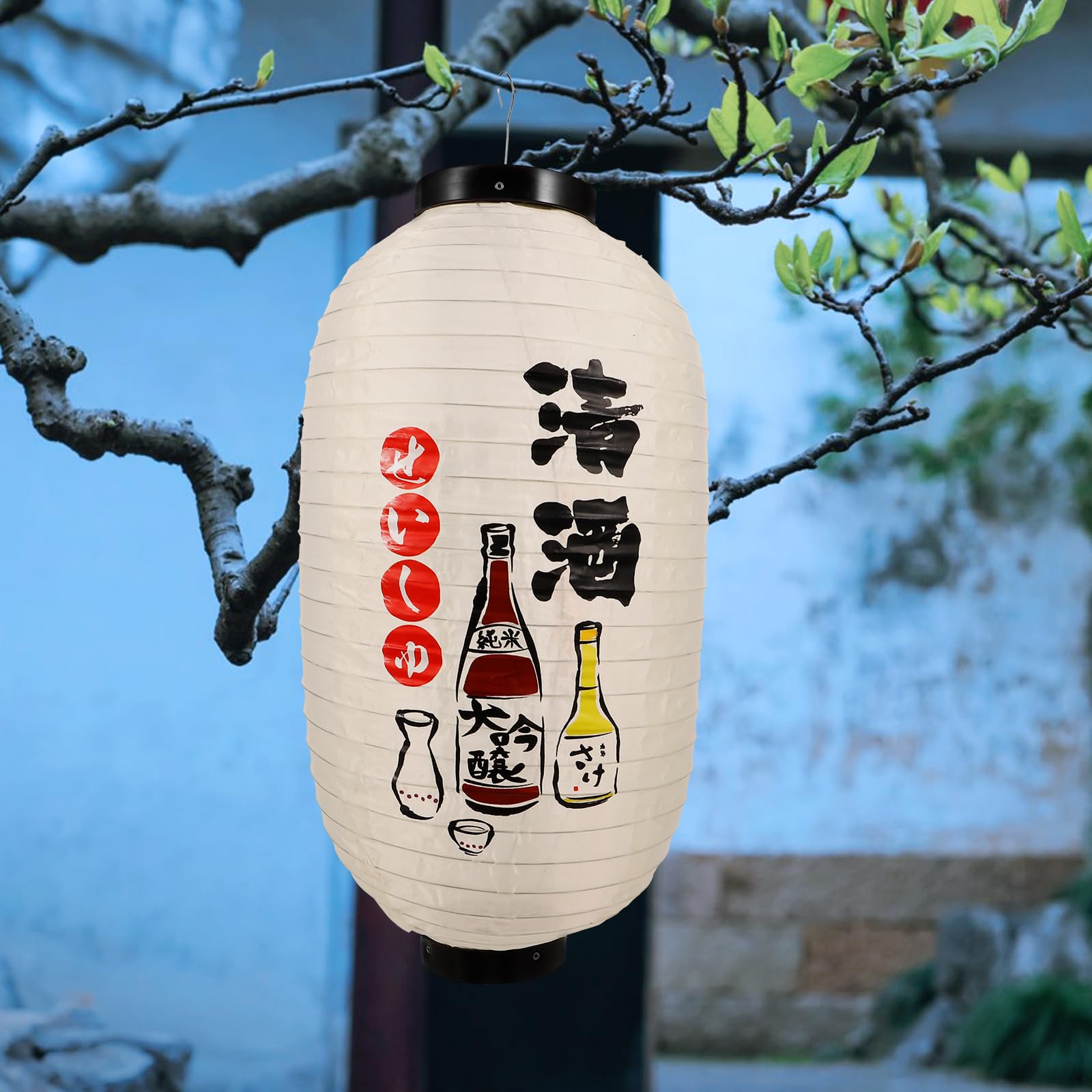 OSALADI Outdoor Hanging Lantern Pendant Light Shade for Sushi Restaurant, Silk/Iron, 48x25x25cm, Beige 1, Model 15M304412VA0AO1