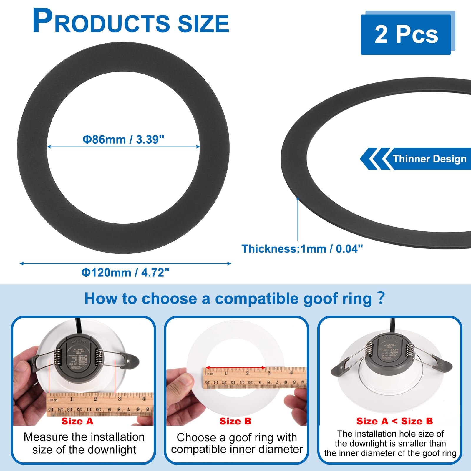 Patikil Metal Goof Trim, 2 Pcs 4.72'' Od 3.39'' Id Circular Ceiling Light Trims Recessed Light Cover Ring For Recessed Can Downl