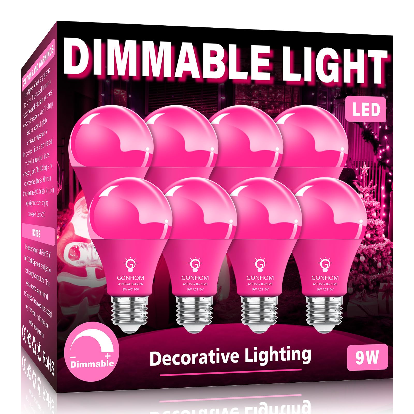 Gonhom 8 Pack Pink Led Light Bulbs, 9W Equivalent 100W, E26 Base For Party & Holiday Decor