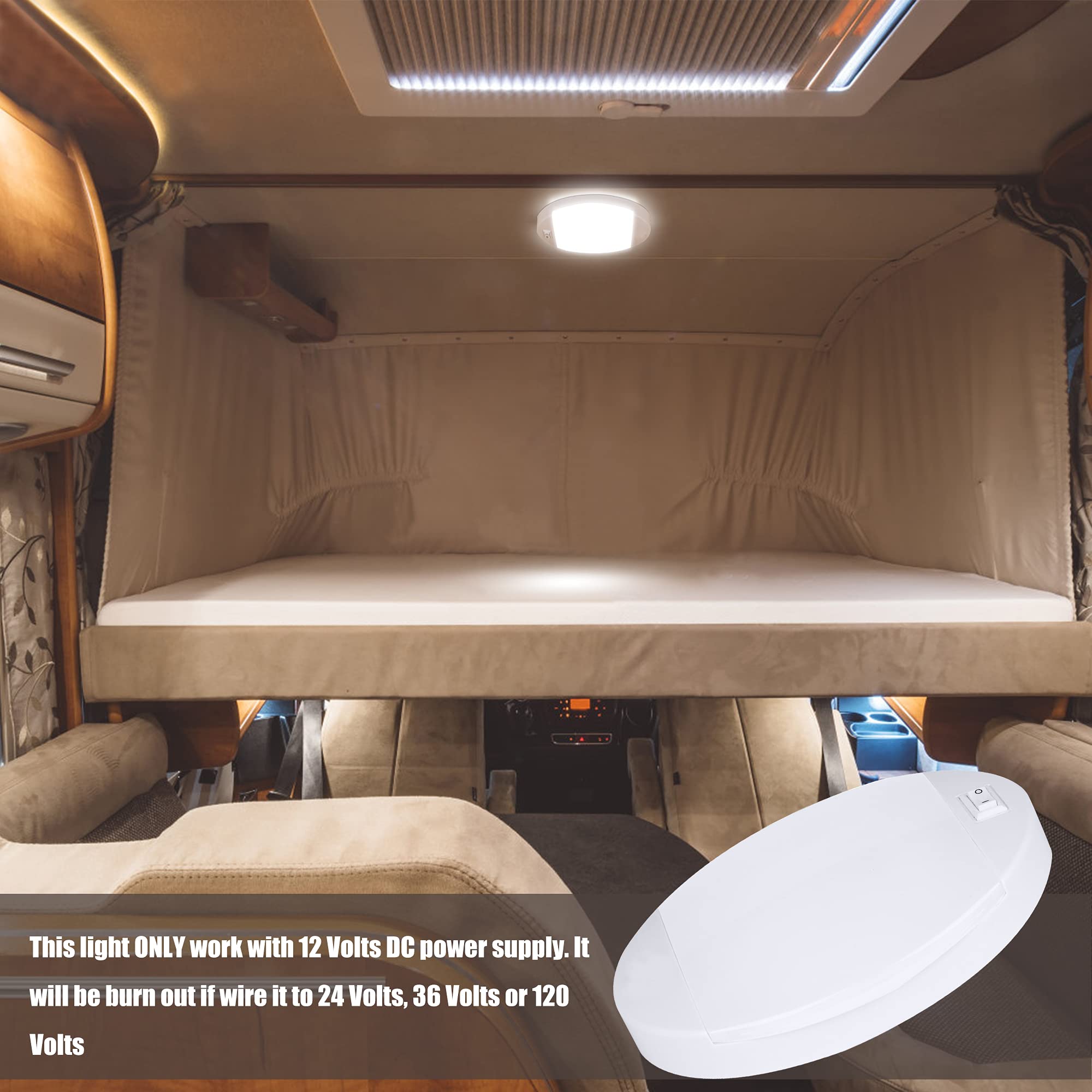 Facon 12V Rv Oval Pancake Light, Length: 6'', 4000K Nature White Light, 12Volt Interior Rv Ceiling Dome Light With On/Off Switch