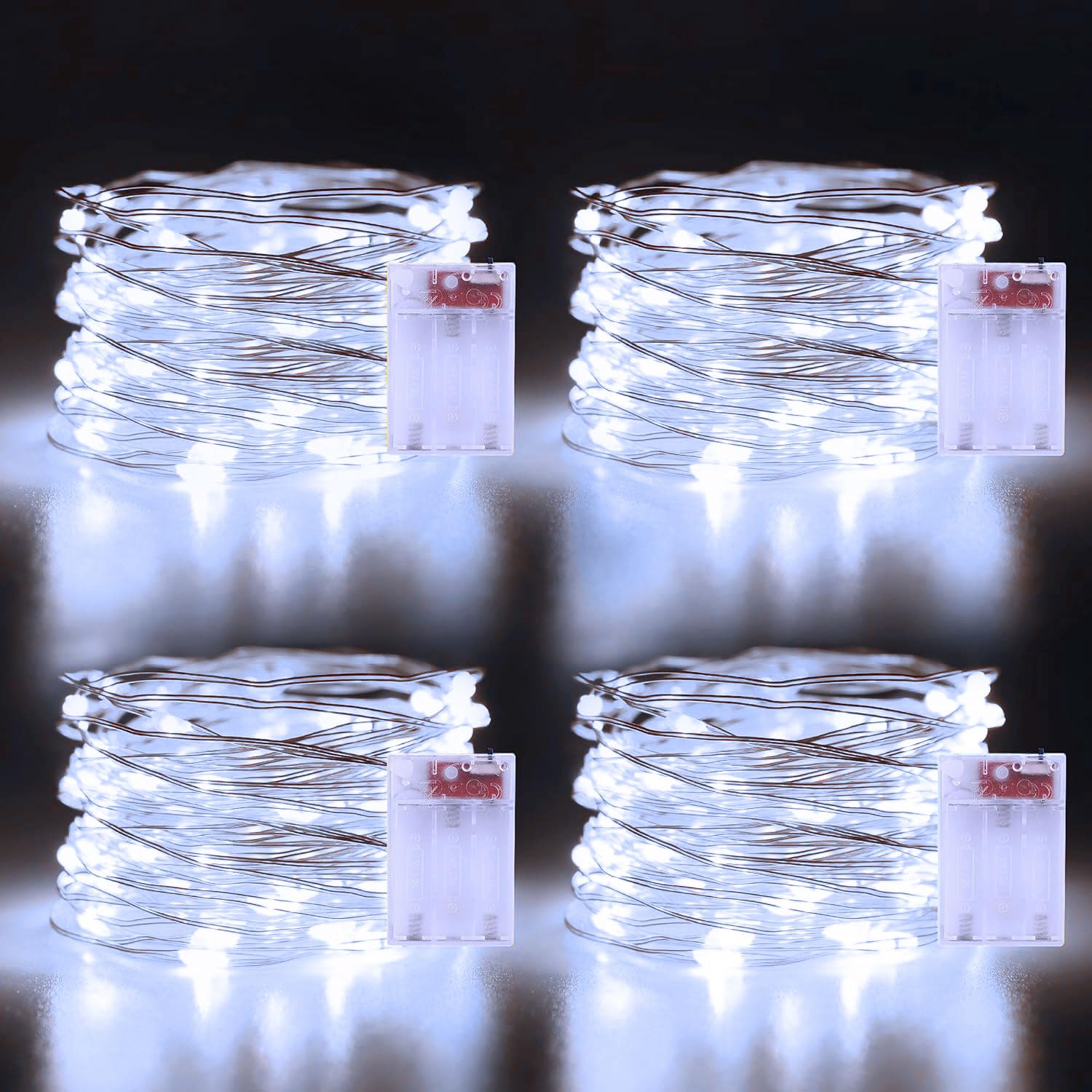 echosari Fairy Lights 50 LEDs 4 Pack 16.4Ft Copper Wire Twinkle Lights Battery Operated Cool White for Indoor Outdoor Wedding Decor