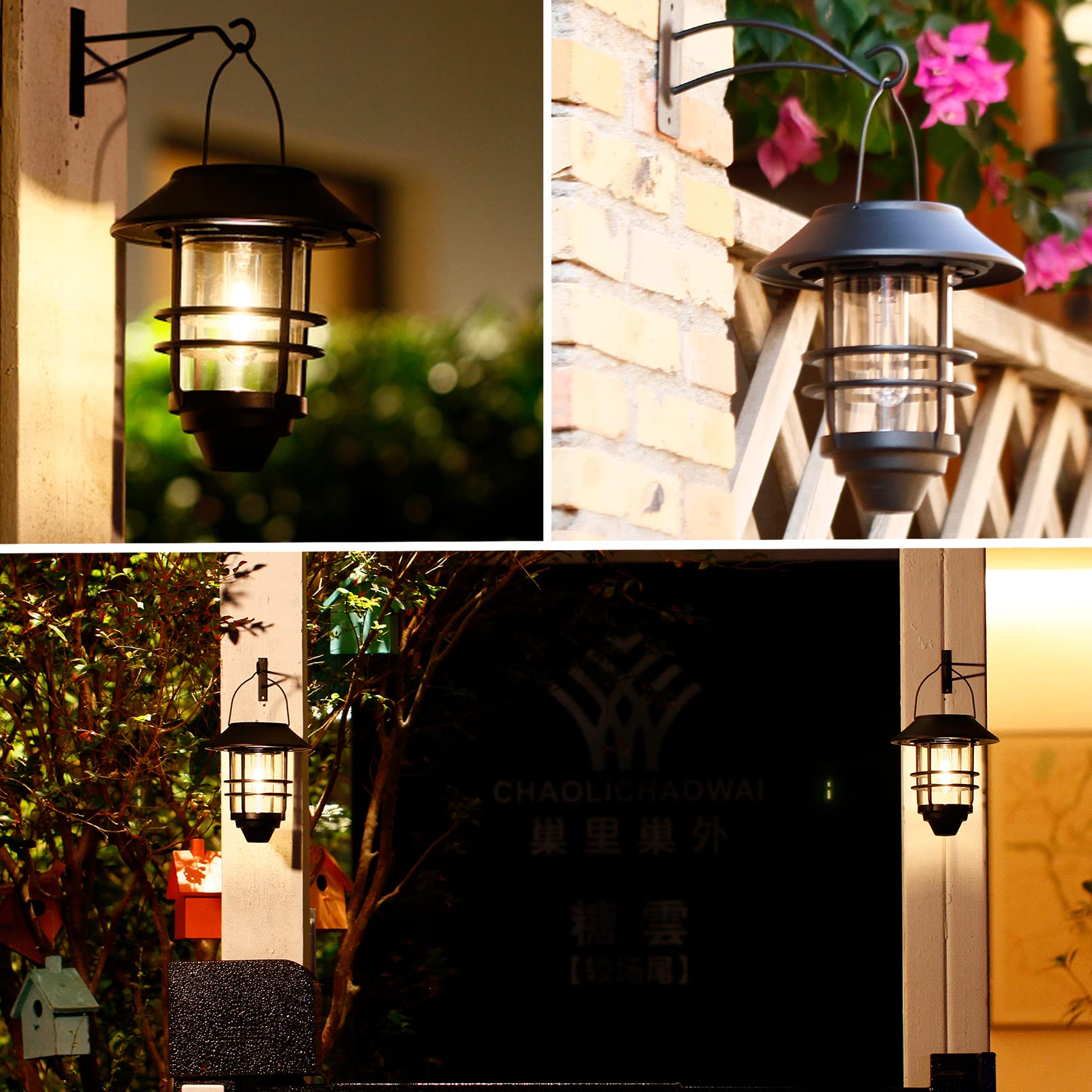 VerRon 2 Pack Solar Lantern Wall Lights, Heavy Glass & Stainless Steel, Black, Model 13A2P01