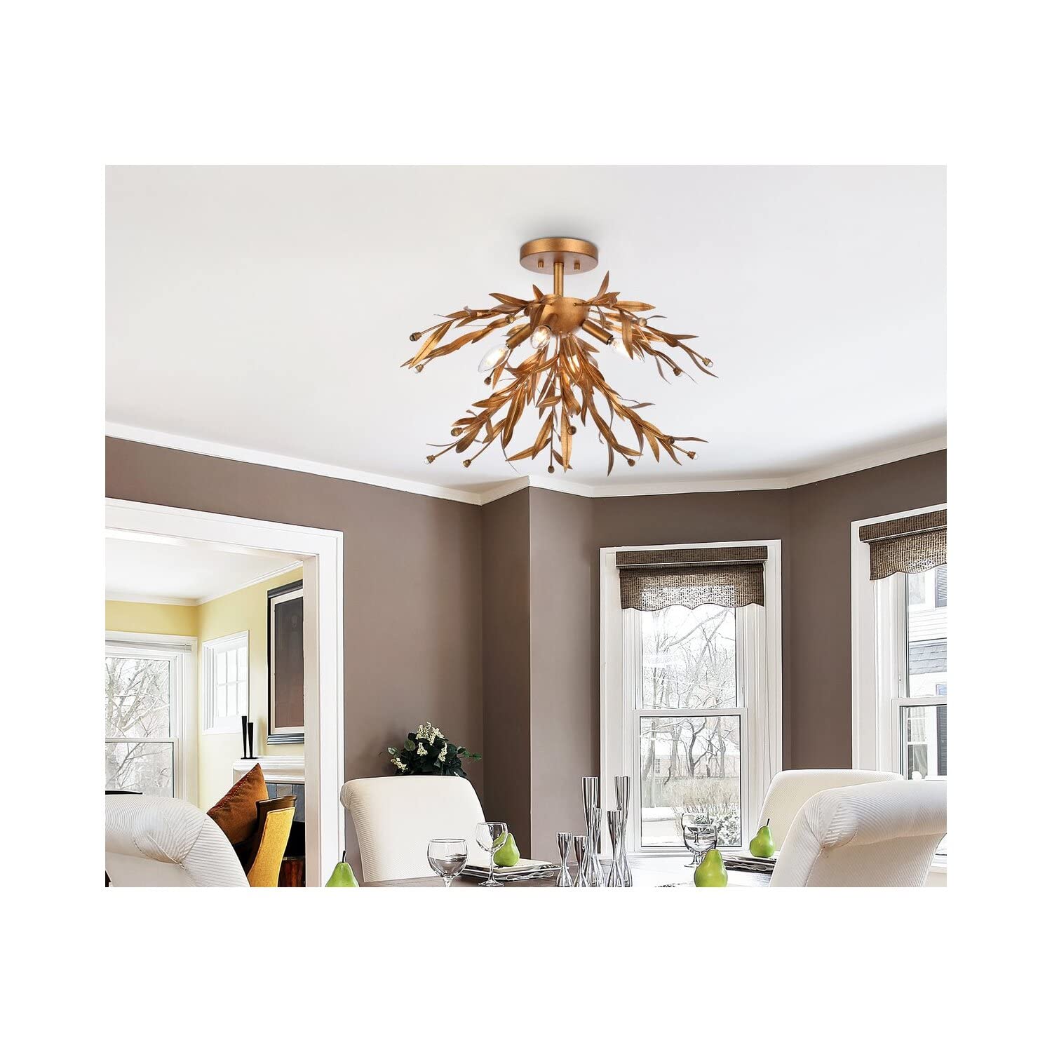 Living District Priscilla 4-Light Mid-Century Metal Flush Mount in Gold Leaf