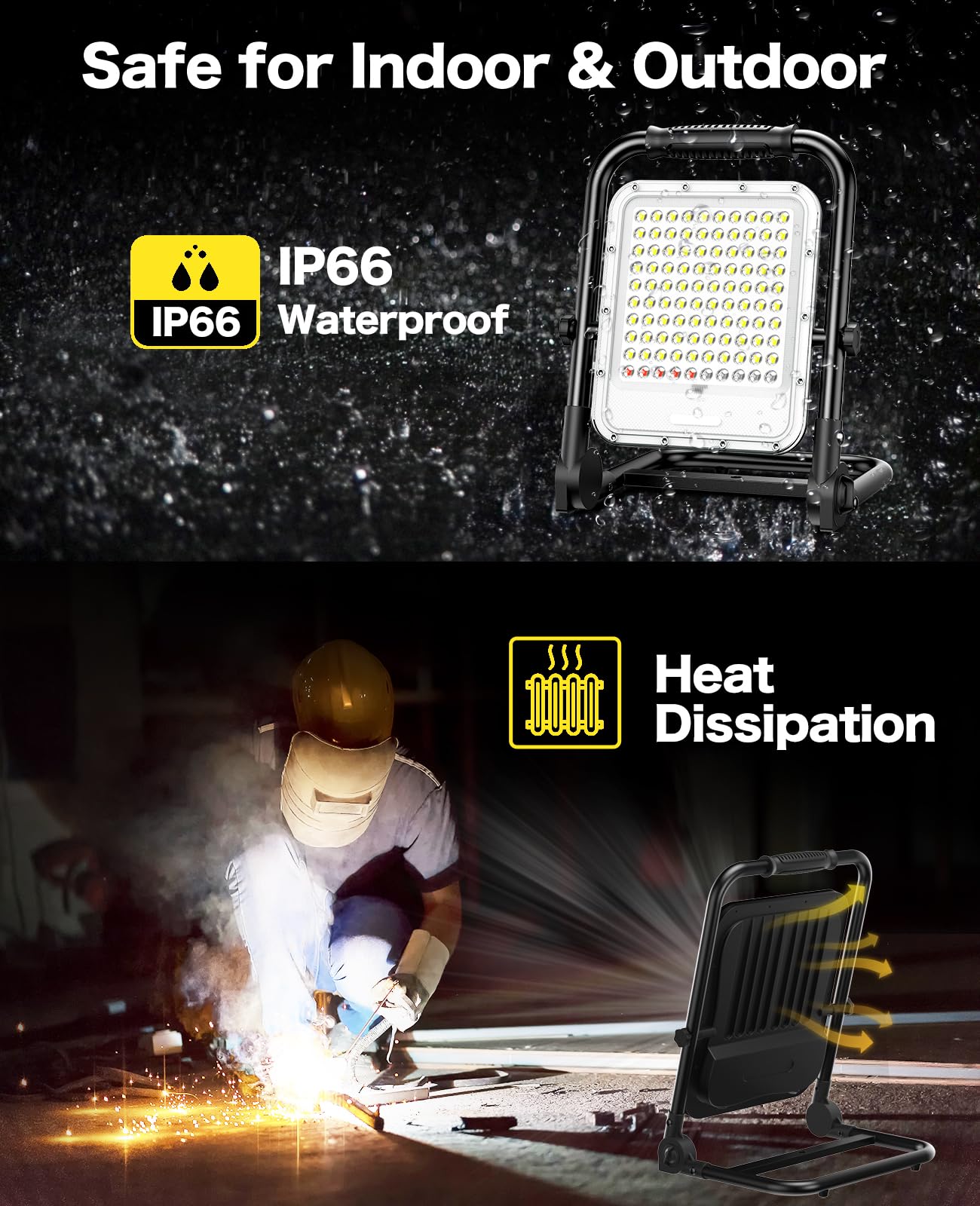 Akofun 300W Rechargeable Led Work Light With Stand, 32000Lm Waterproof Flood Light, 24000Mah Battery, 6500K, 4 Modes Adjustable