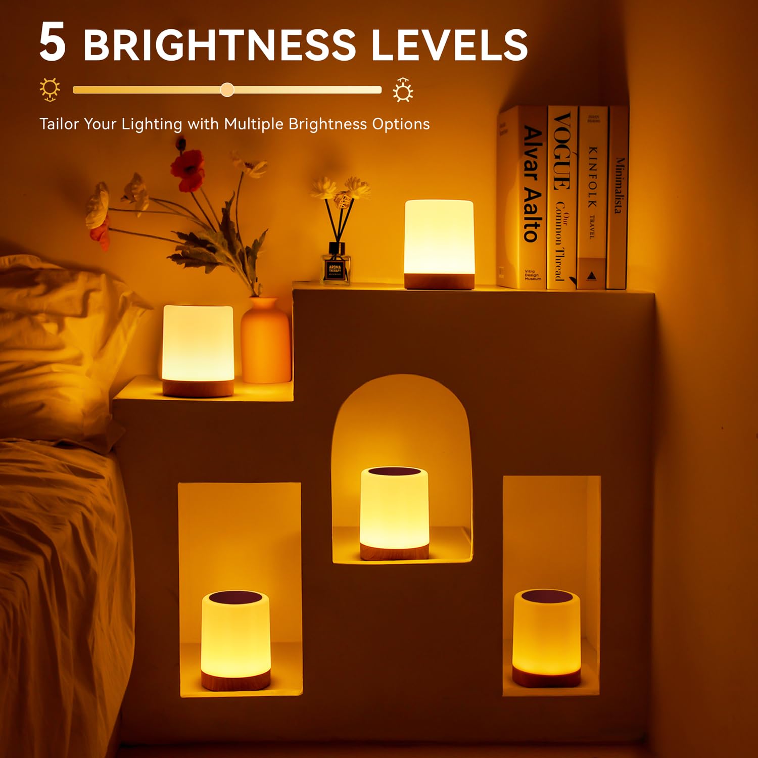 Auxmir LED Night Light Tabletop Lamp, Dimmable, 13 Colors, 5 Brightness, Rechargeable, Remote & Touch, Classic Brown, Model M1