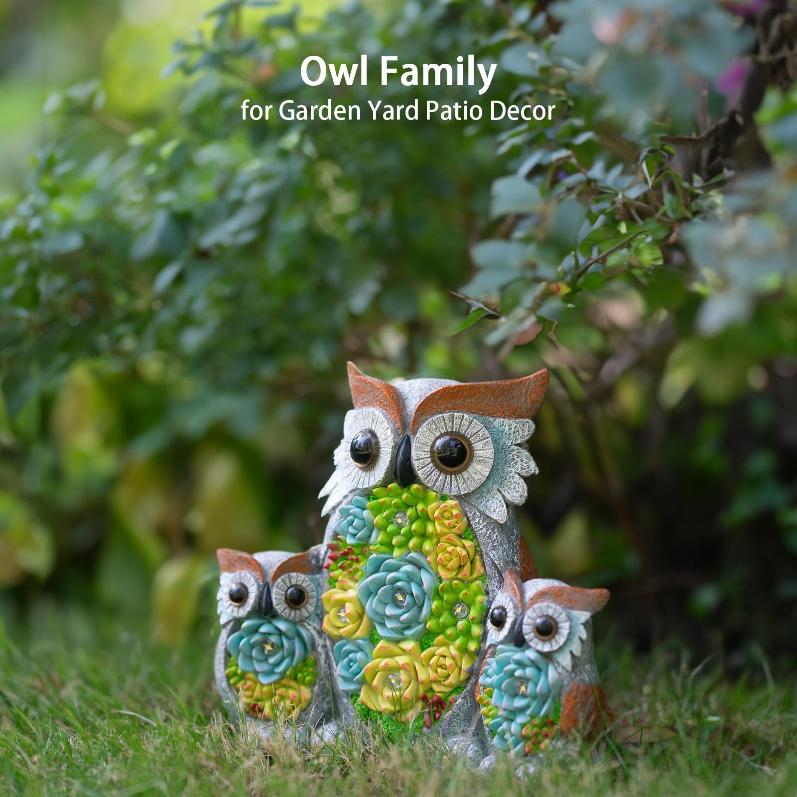 Candieslife Solar Garden Statue Lights Owl Figurine With Led Lights, Outdoor Garden Succulent Ornaments Waterproof Decoration Fo