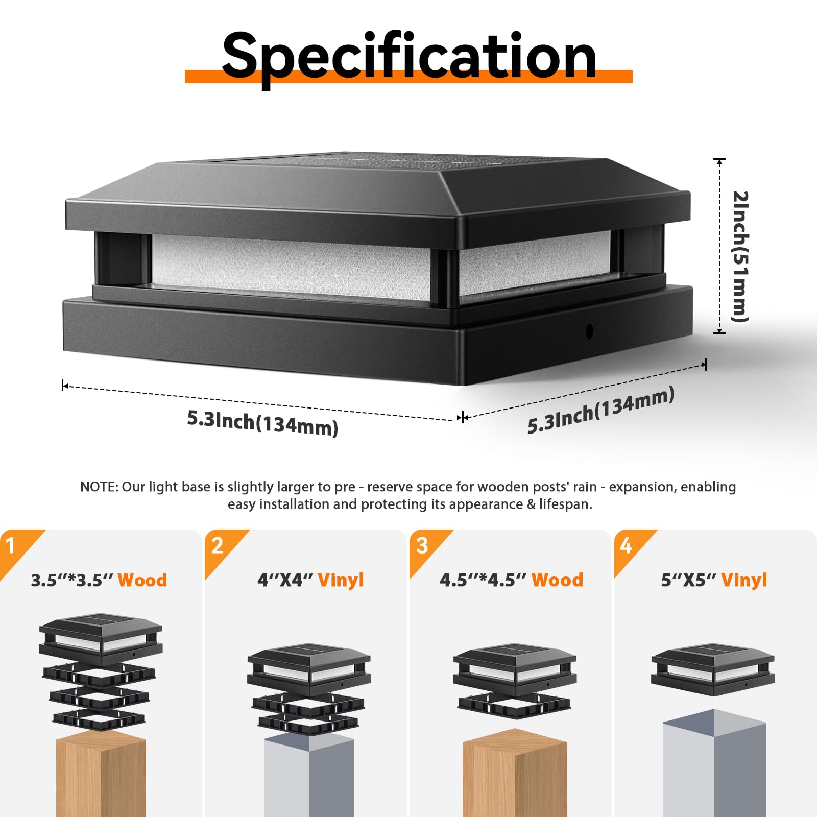 Brightever Solar Post Cap Lights, 12 Pack, Waterproof 16 LEDs, Black, for 4x4, 4.5x4.5, 5x5 Vinyl/W