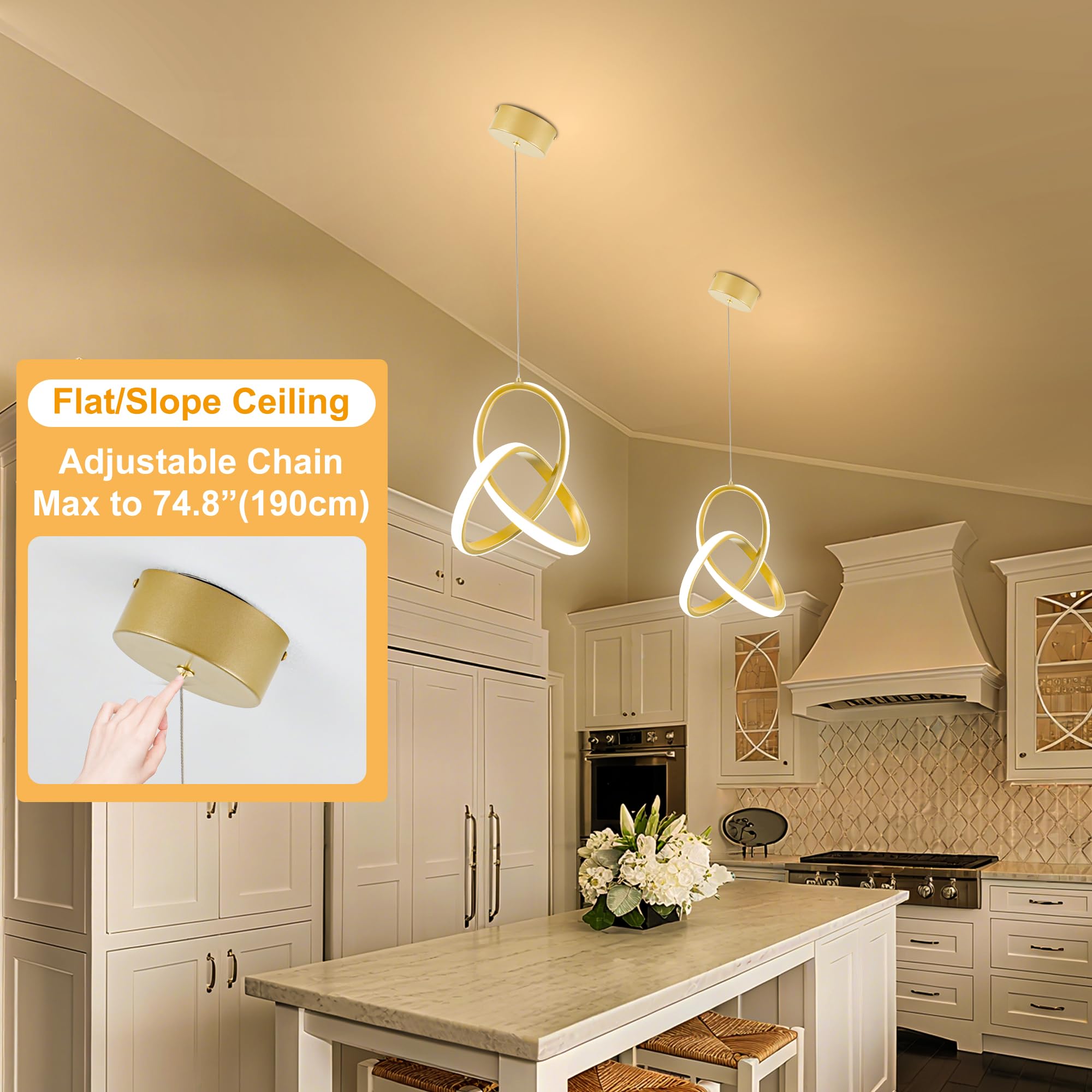 Mayna Spiral Kitchen Pendant Lighting  4000K Modern Led Pendant Lighting  18W Adjustable Height Island Light Fixture For Kitchen Bedroom Kitchen Island Cafe  1 Pack (Gold)
