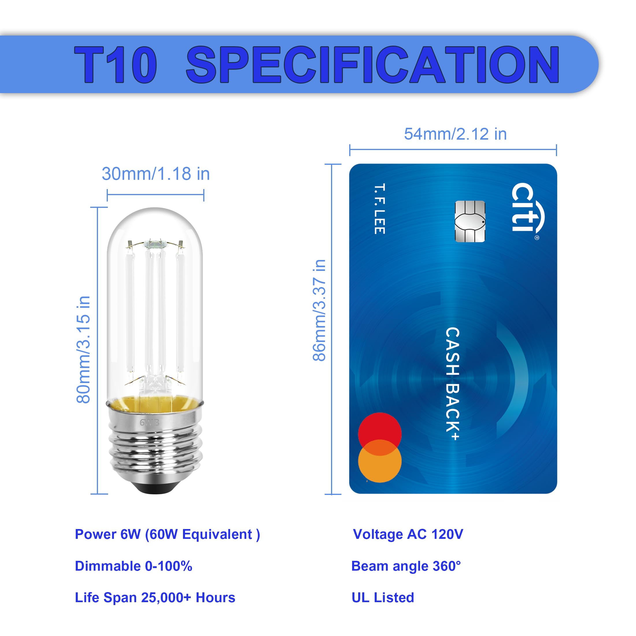 Novelux 4 Pack 3.2 Inch T10 Blue Light Bulb, E26 Base Edison Bulbs Dimmable, Ac 120V 60 Watt Equivalent Clear Glass Filament Bulb, Halloween Christmas Party Bar Colored Light Bulbs, Ul Listed