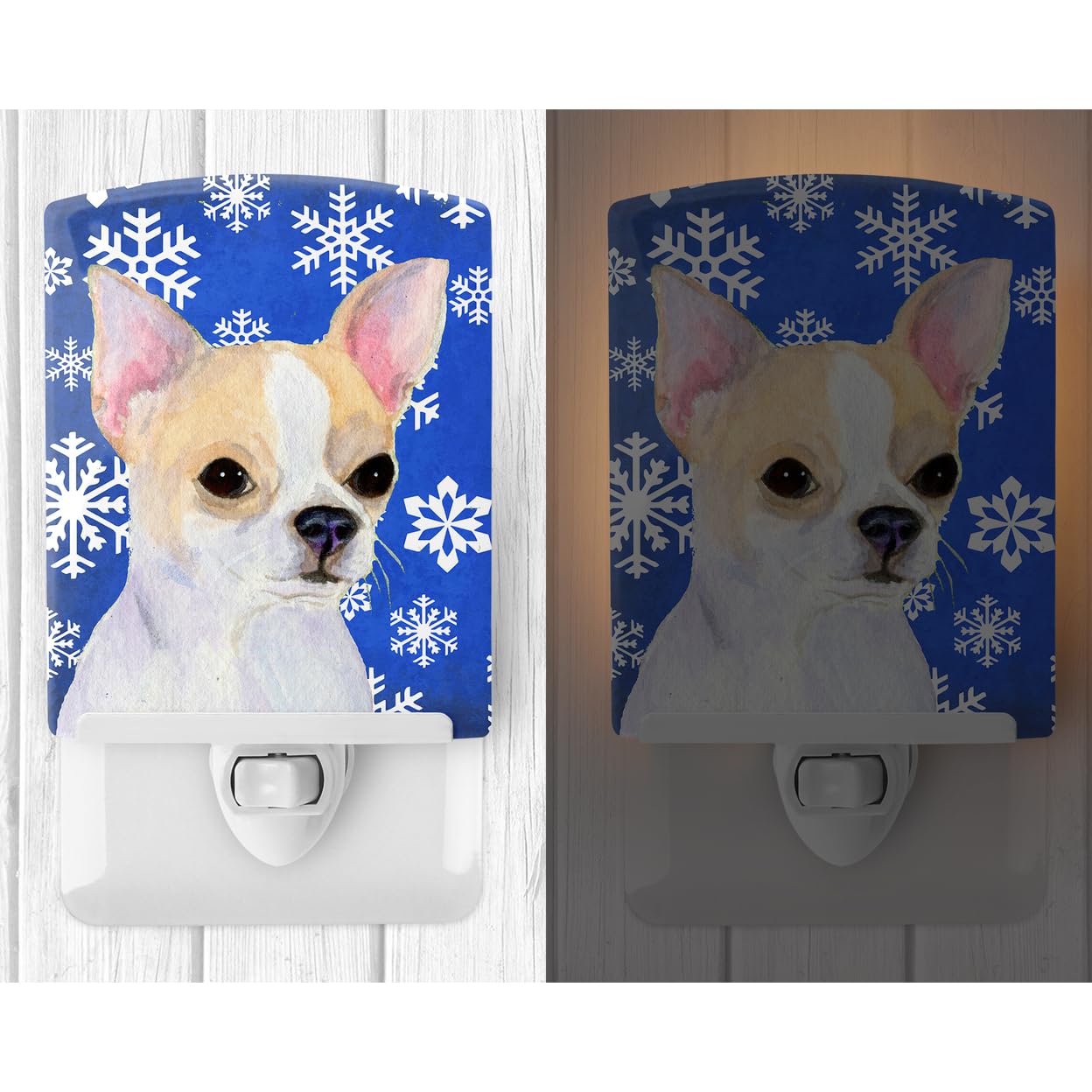 Carolines Treasures Night Light - Chihuahua Winter Snowflakes, Ceramic, UL-Certified, 6x4x3in, Multicolor, Model SS4612CNL