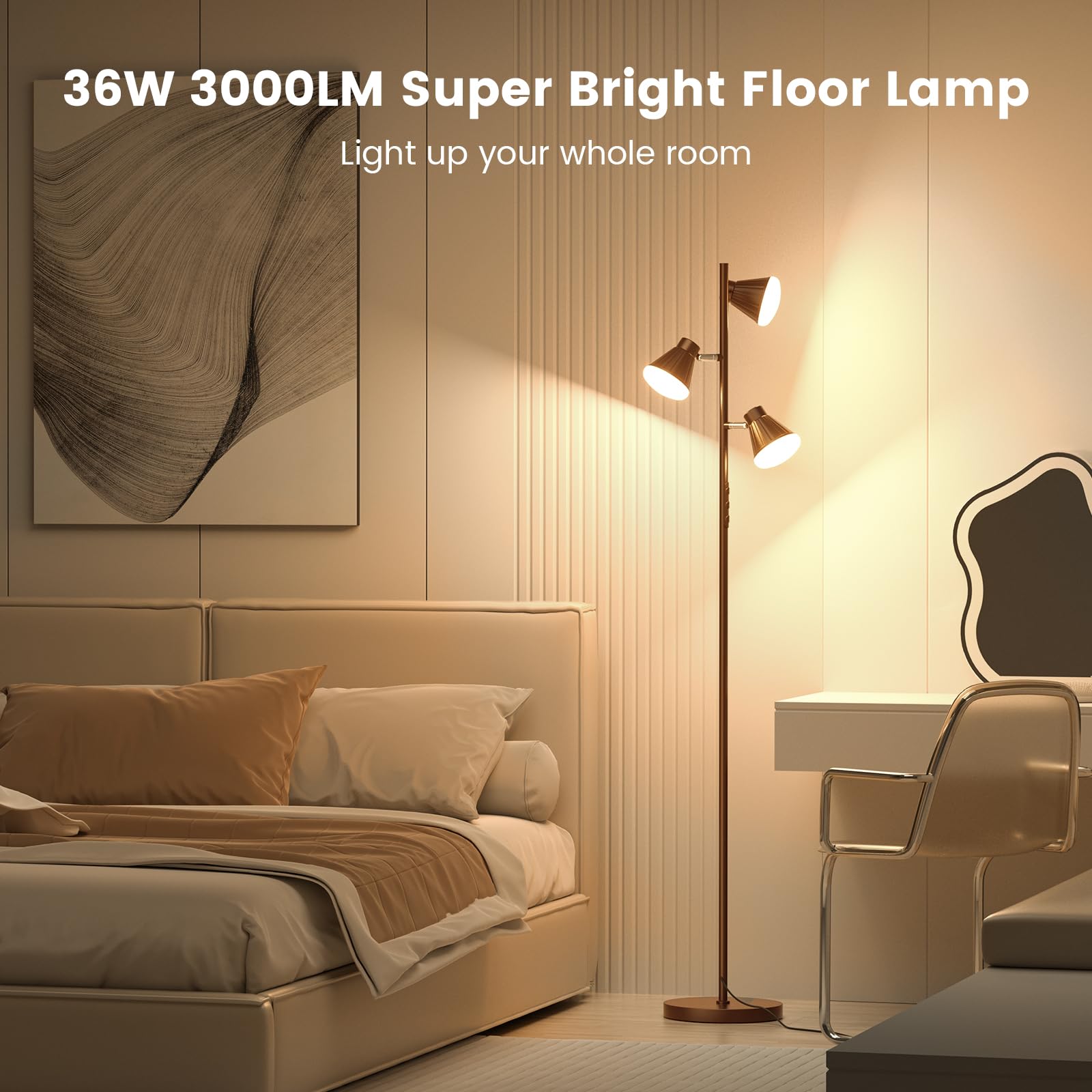 SIBRILLE 36W LED Tree Floor Lamp - Dimmable, Remote & Touch Control, Brown, Model H107812